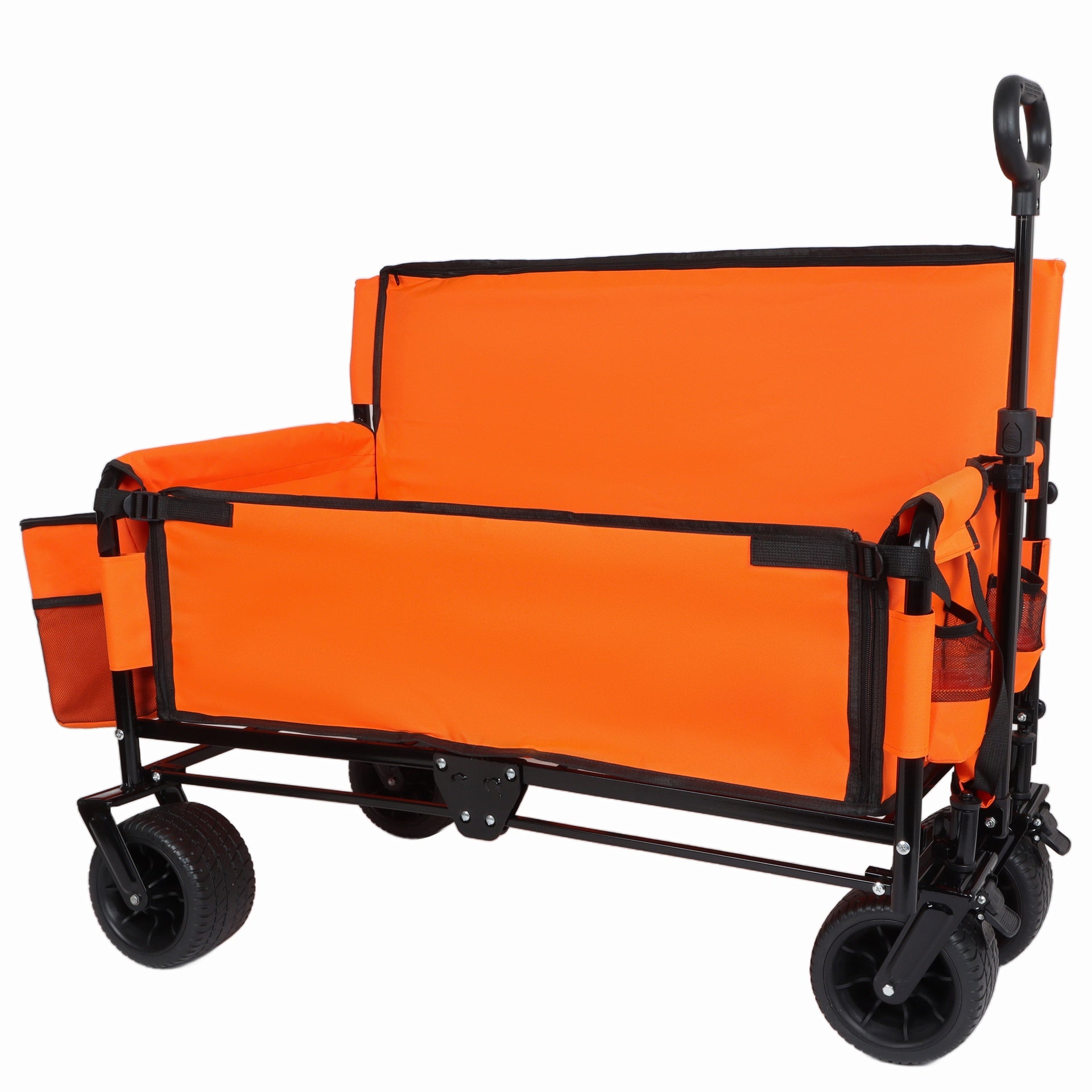 3-in-1 Folding Wagon Cart with Bench Seat, patent protection- Includes 1 ice pack, 500lbs Heavy-Duty Utility Wagon, 180L Capacity All-Terrain Wheels for Camping, Beach, Sports, Garden, orange