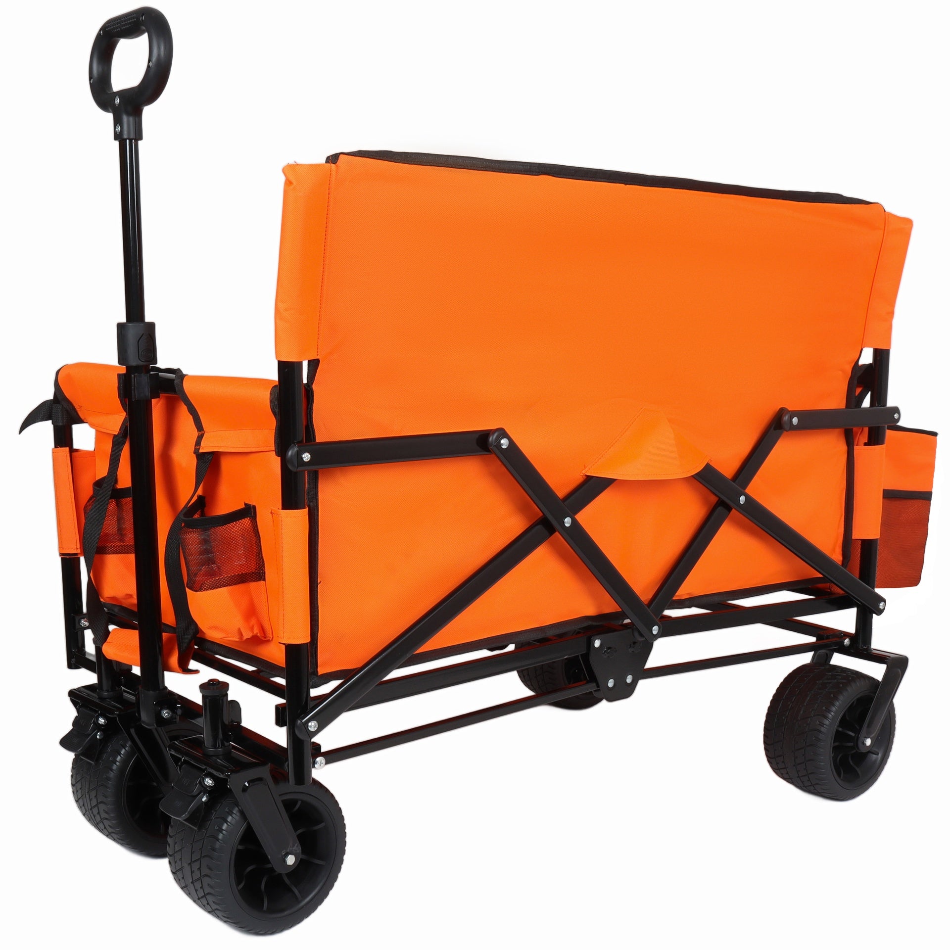 3-in-1 Folding Wagon Cart with Bench Seat, patent protection- Includes 1 ice pack, 500lbs Heavy-Duty Utility Wagon, 180L Capacity All-Terrain Wheels for Camping, Beach, Sports, Garden, orange