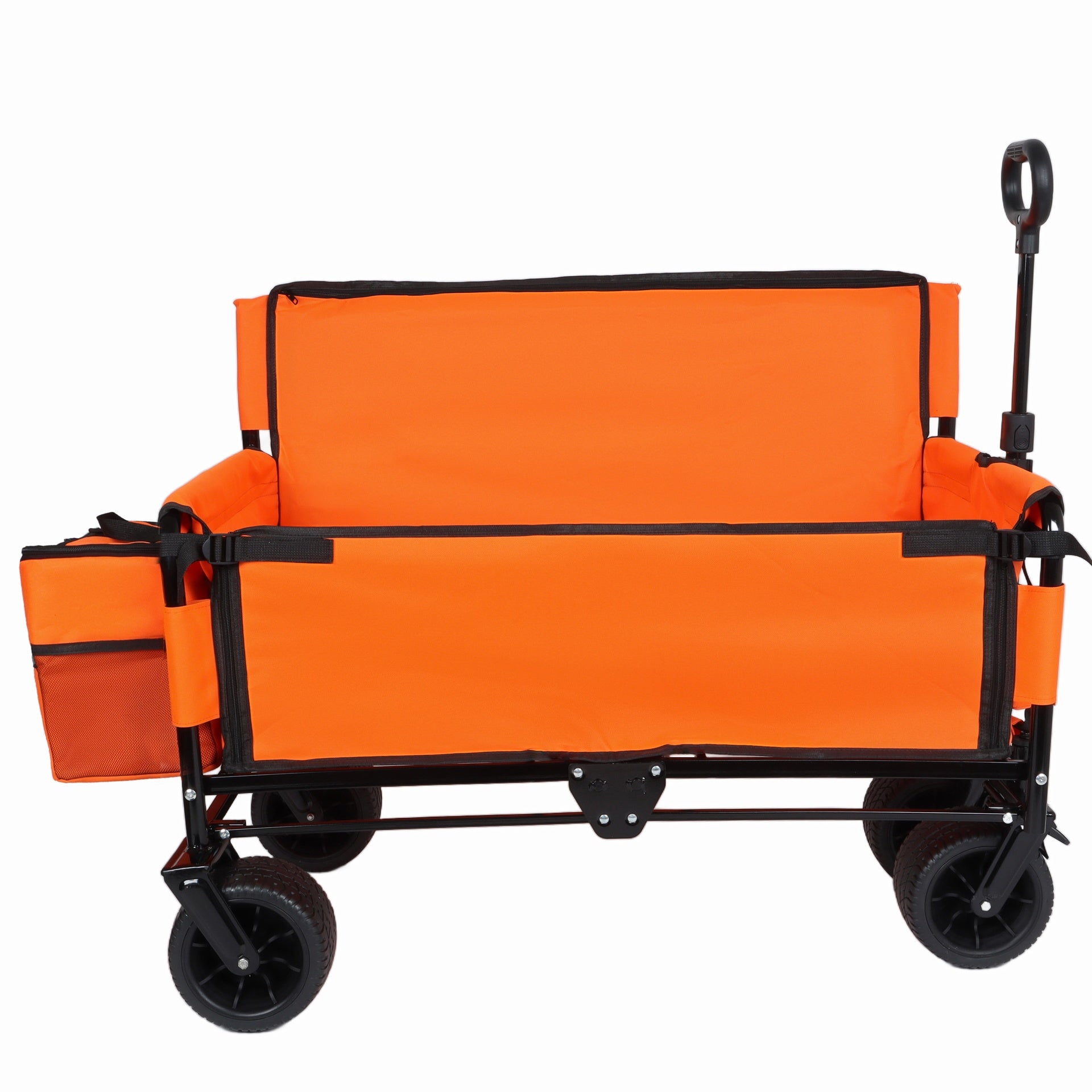 3-in-1 Folding Wagon Cart with Bench Seat, patent protection- Includes 1 ice pack, 500lbs Heavy-Duty Utility Wagon, 180L Capacity All-Terrain Wheels for Camping, Beach, Sports, Garden, orange