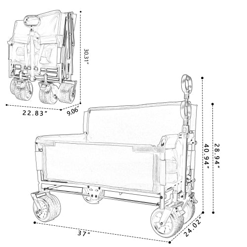 3-in-1 Folding Wagon Cart with Bench Seat, patent protection- Includes 1 ice pack, 500lbs Heavy-Duty Utility Wagon, 180L Capacity All-Terrain Wheels for Camping, Beach, Sports, Garden, orange