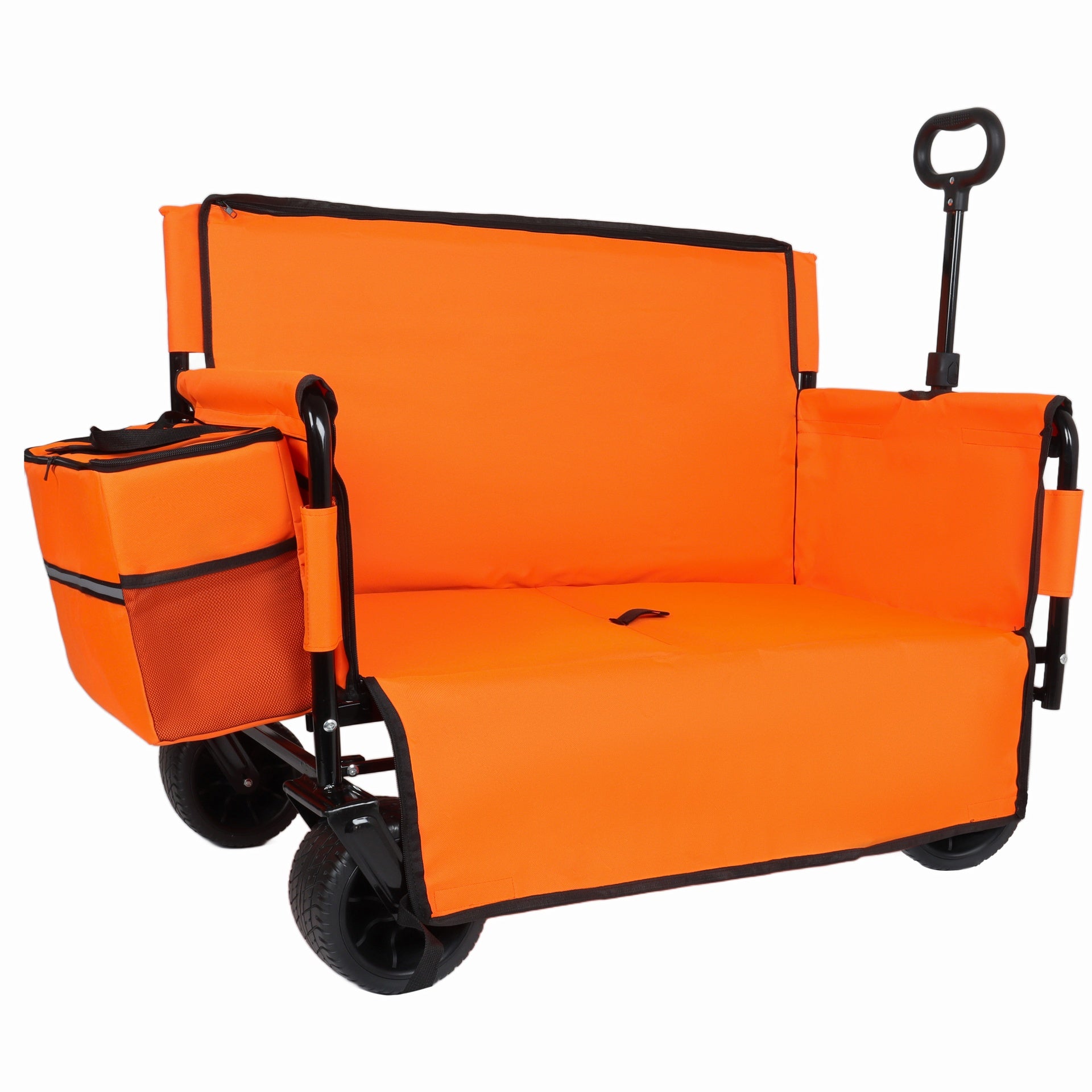 3-in-1 Folding Wagon Cart with Bench Seat, patent protection- Includes 1 ice pack, 500lbs Heavy-Duty Utility Wagon, 180L Capacity All-Terrain Wheels for Camping, Beach, Sports, Garden, orange