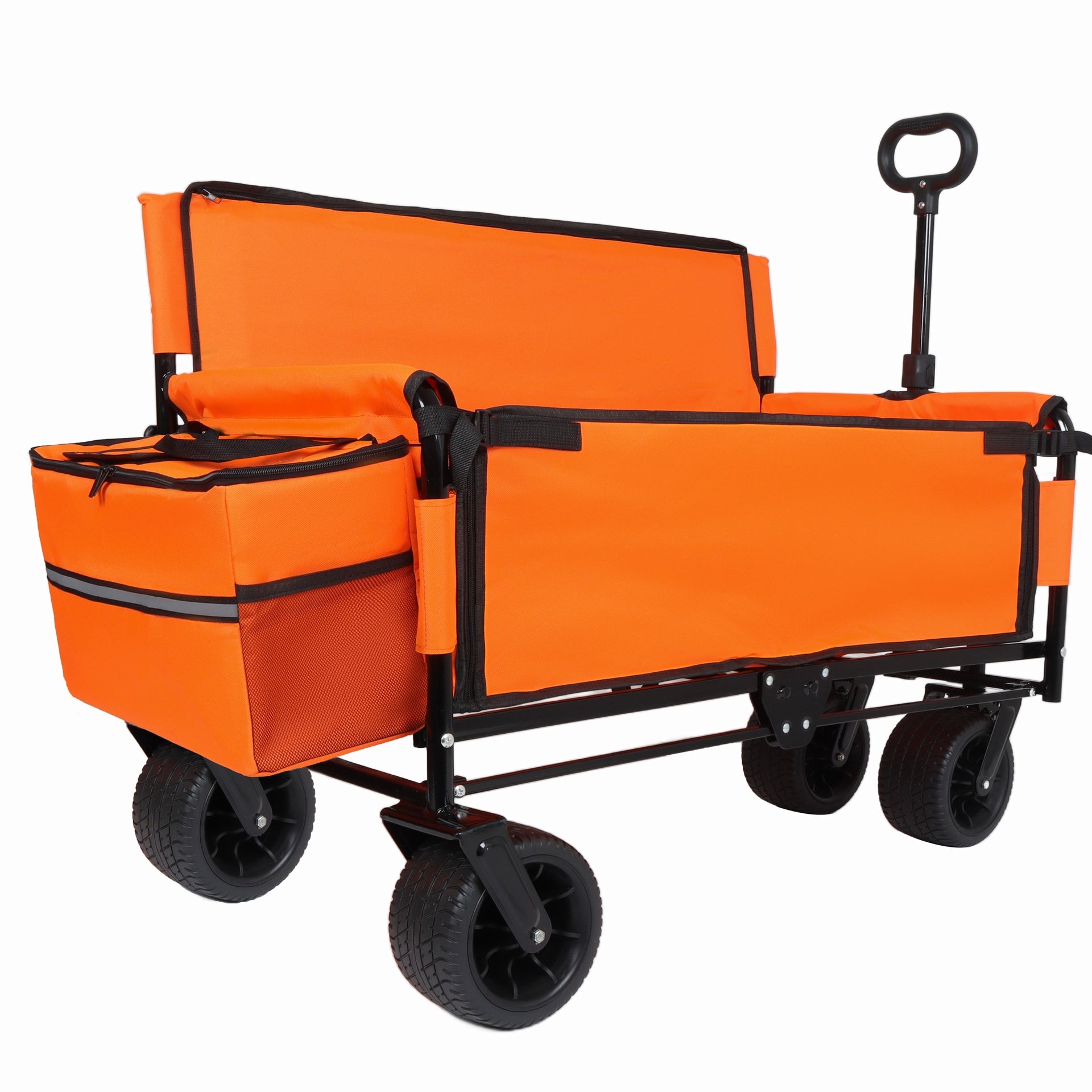 3-in-1 Folding Wagon Cart with Bench Seat, patent protection- Includes 1 ice pack, 500lbs Heavy-Duty Utility Wagon, 180L Capacity All-Terrain Wheels for Camping, Beach, Sports, Garden, orange