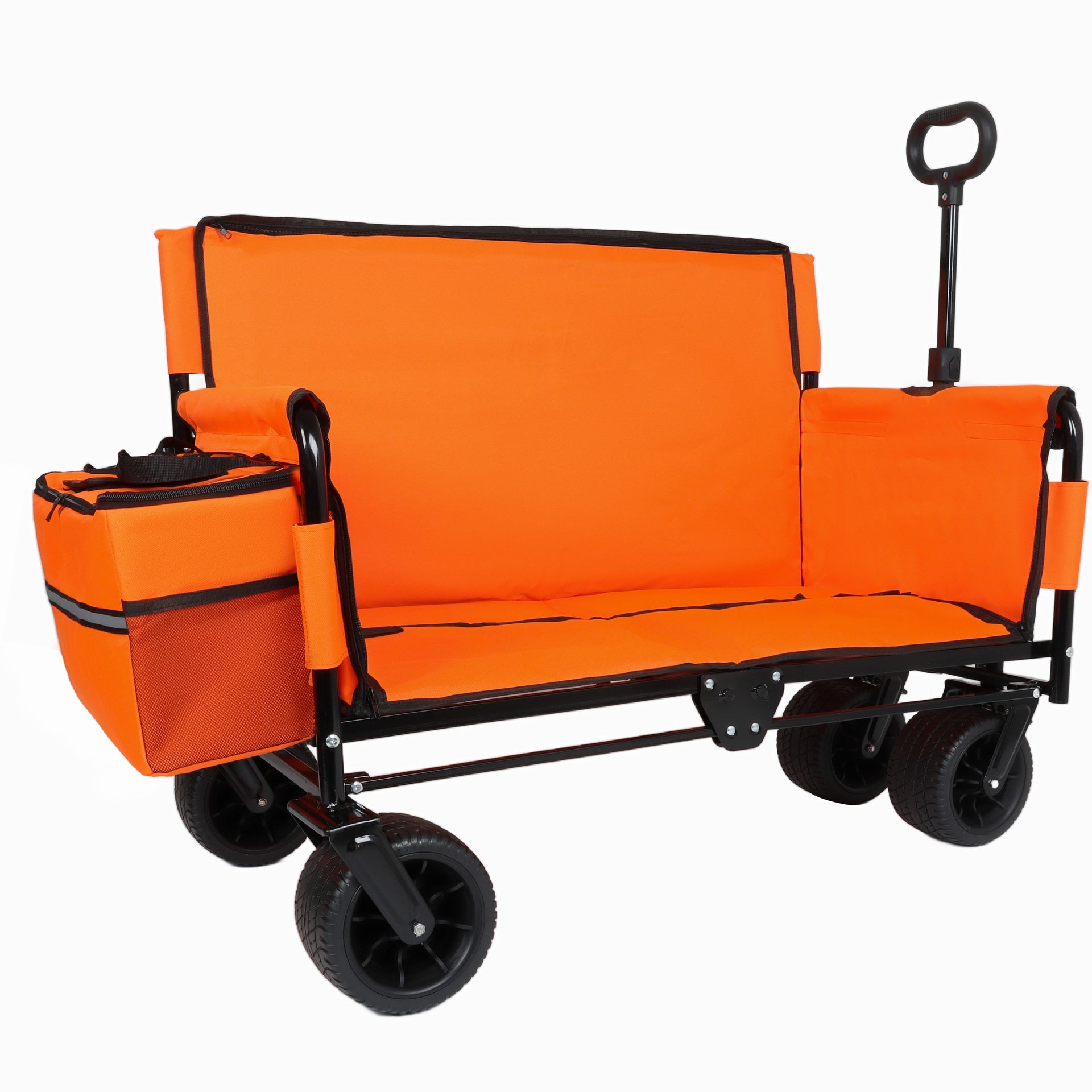 3-in-1 Folding Wagon Cart with Bench Seat, patent protection- Includes 1 ice pack, 500lbs Heavy-Duty Utility Wagon, 180L Capacity All-Terrain Wheels for Camping, Beach, Sports, Garden, orange
