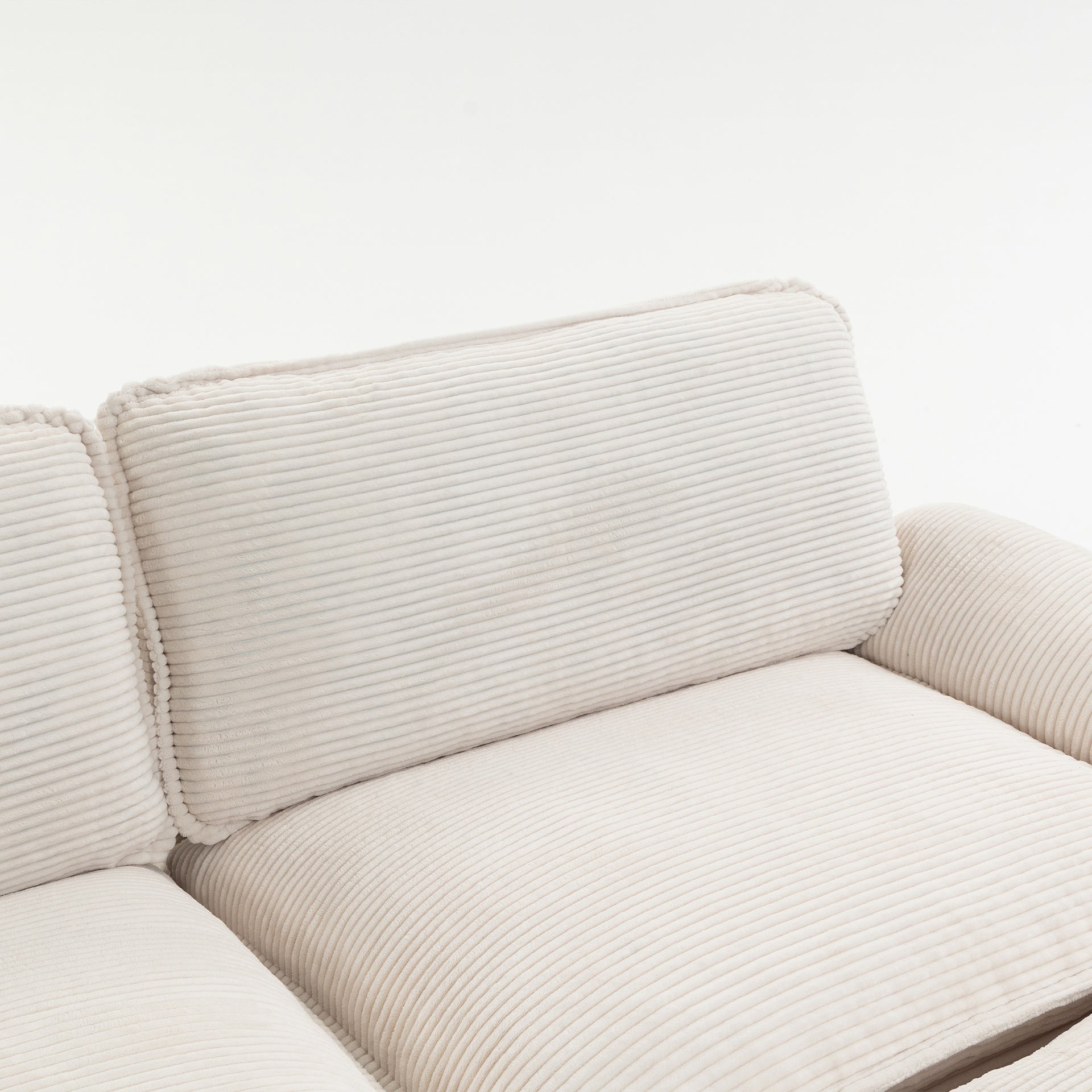 113" Modern 3+1 L-Shaped Corduroy Fabric Sofa,Modular Sectional Cloud Couch W/Ottoman,35D High-resilience Sponge&Double-layer Thick Cushion,Cup Holders,Storage Bags,Couches For Living Room,Apartment.