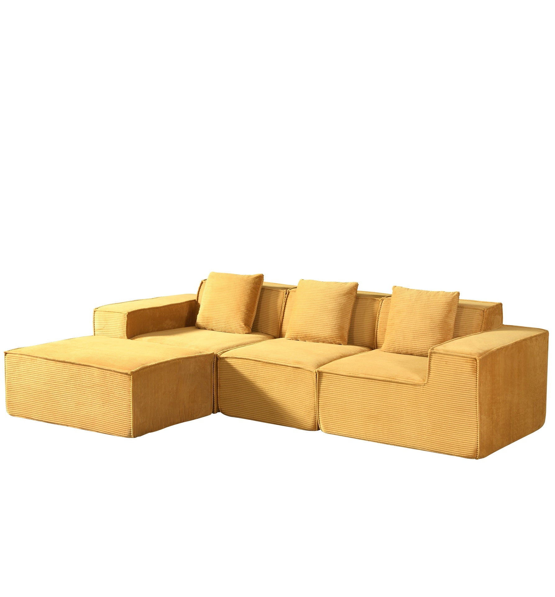 CozyForm Convertible Corduroy Sectional Couch with Ottoman & Pillows, Modular L Shaped Sleeper Sofa, Boneless Cloud Couch for Living Room Furniture, Ginge Yellow