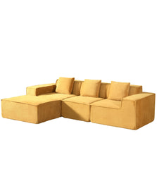CozyForm Convertible Corduroy Sectional Couch with Ottoman & Pillows, Modular L Shaped Sleeper Sofa, Boneless Cloud Couch for Living Room Furniture, Ginge Yellow