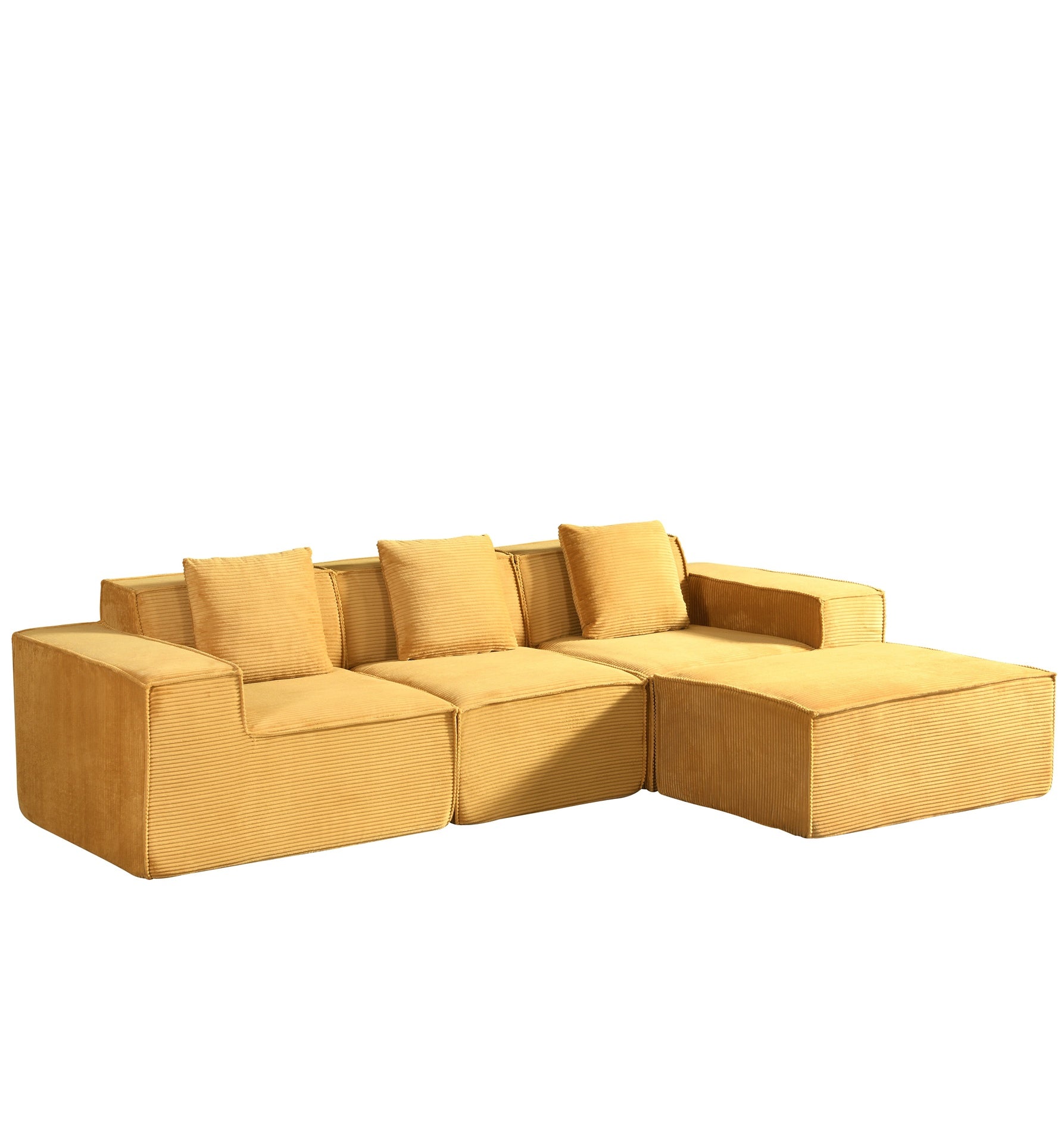 CozyForm Convertible Corduroy Sectional Couch with Ottoman & Pillows, Modular L Shaped Sleeper Sofa, Boneless Cloud Couch for Living Room Furniture, Ginge Yellow