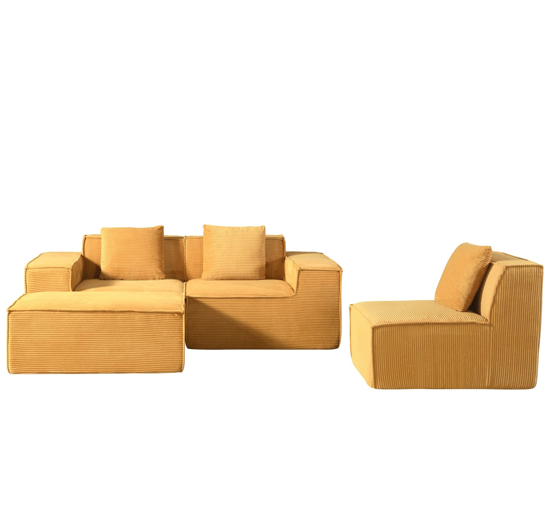 CozyForm Convertible Corduroy Sectional Couch with Ottoman & Pillows, Modular L Shaped Sleeper Sofa, Boneless Cloud Couch for Living Room Furniture, Ginge Yellow