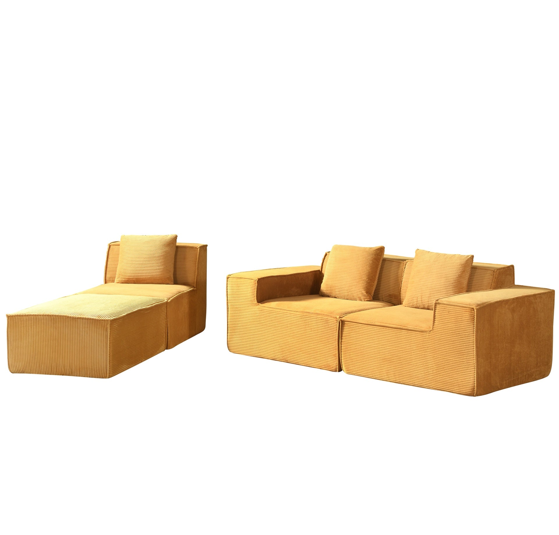 CozyForm Convertible Corduroy Sectional Couch with Ottoman & Pillows, Modular L Shaped Sleeper Sofa, Boneless Cloud Couch for Living Room Furniture, Ginge Yellow