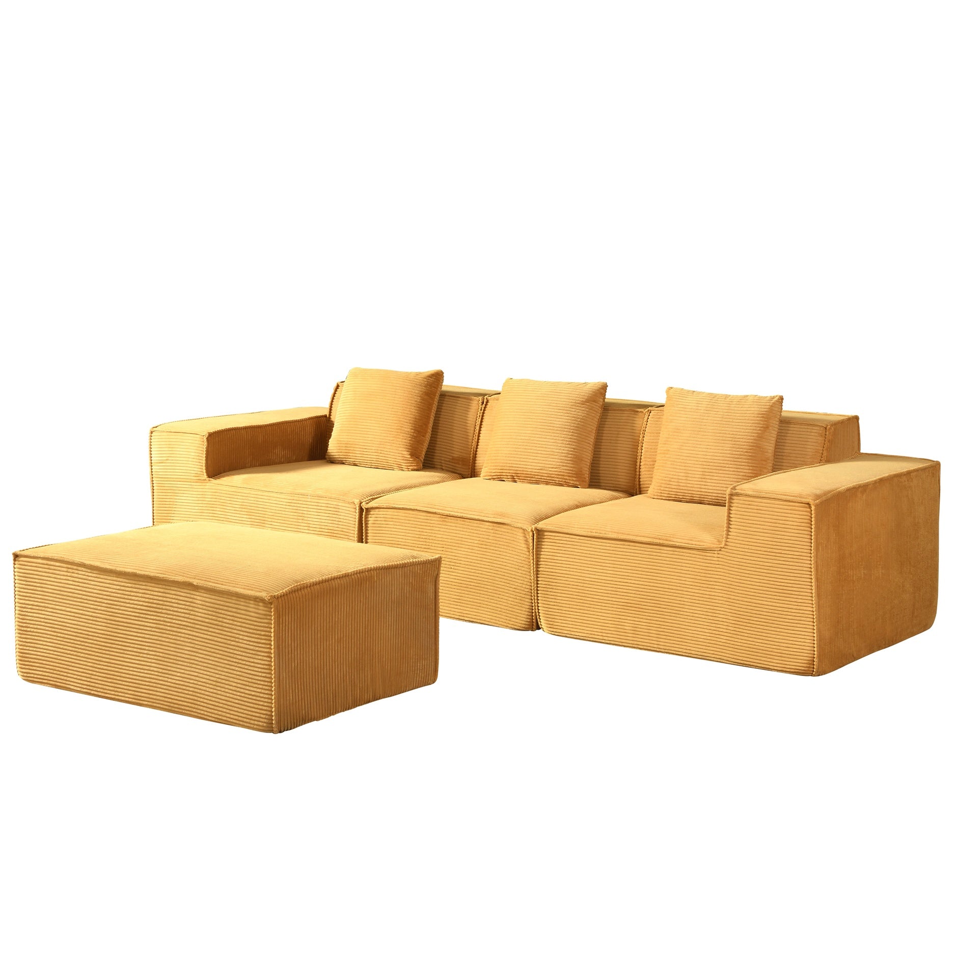 CozyForm Convertible Corduroy Sectional Couch with Ottoman & Pillows, Modular L Shaped Sleeper Sofa, Boneless Cloud Couch for Living Room Furniture, Ginge Yellow