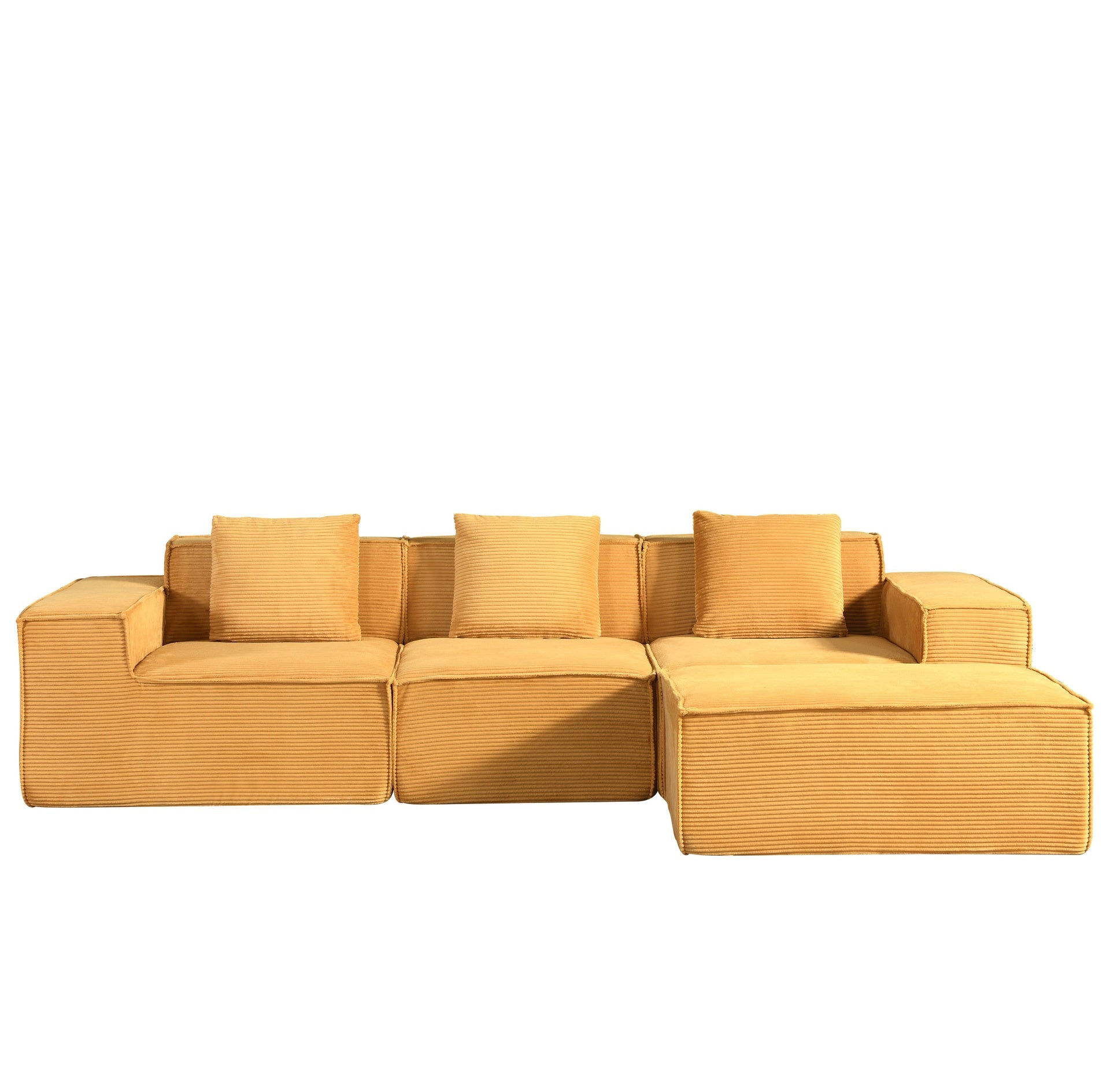 CozyForm Convertible Corduroy Sectional Couch with Ottoman & Pillows, Modular L Shaped Sleeper Sofa, Boneless Cloud Couch for Living Room Furniture, Ginge Yellow
