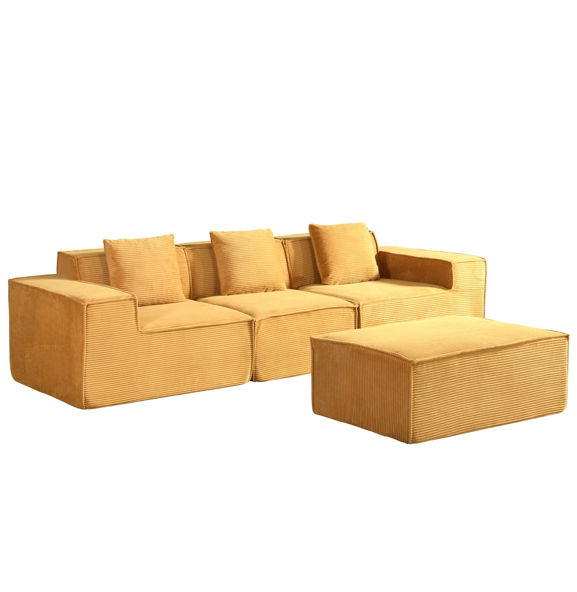 CozyForm Convertible Corduroy Sectional Couch with Ottoman & Pillows, Modular L Shaped Sleeper Sofa, Boneless Cloud Couch for Living Room Furniture, Ginge Yellow
