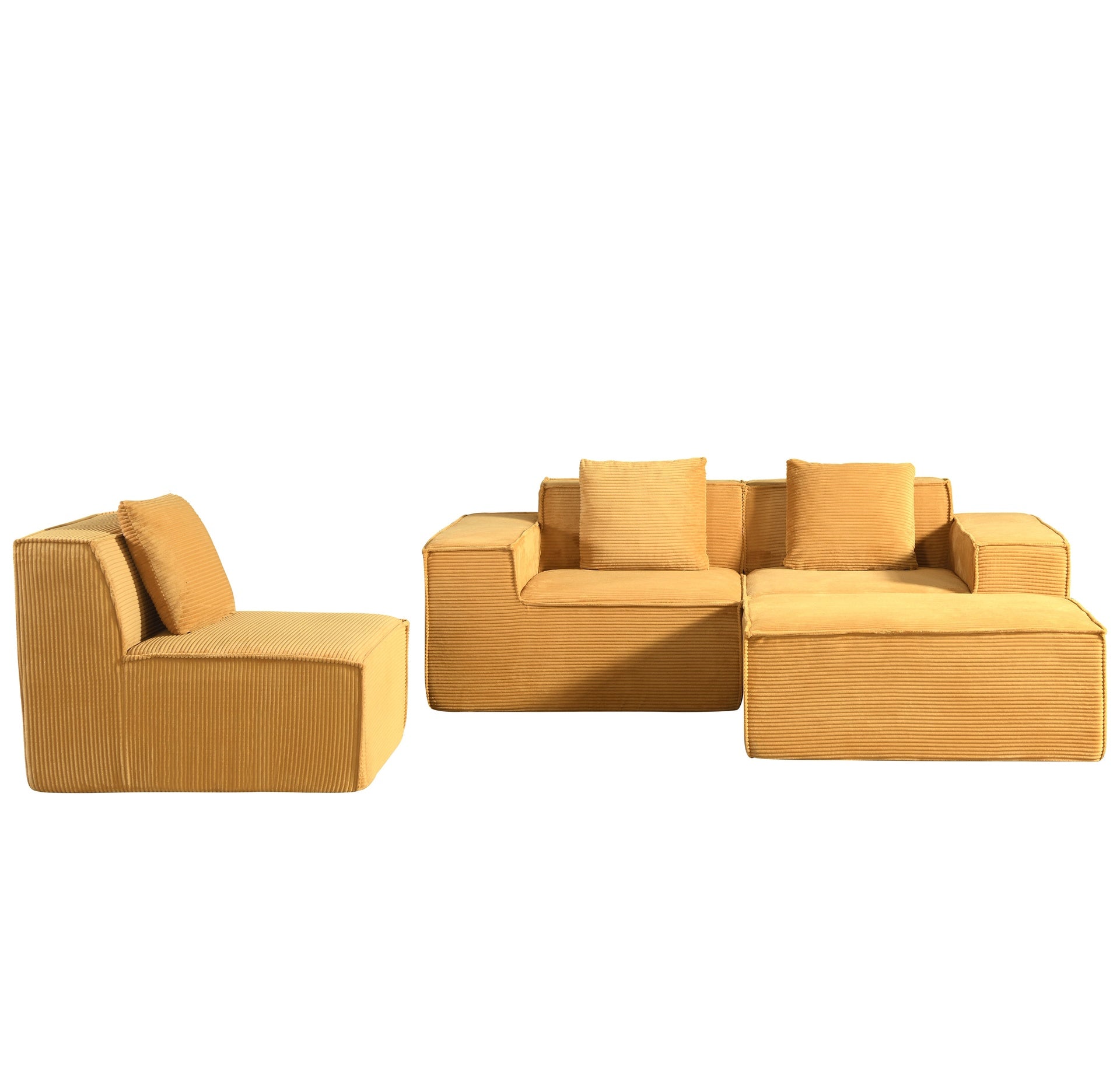 CozyForm Convertible Corduroy Sectional Couch with Ottoman & Pillows, Modular L Shaped Sleeper Sofa, Boneless Cloud Couch for Living Room Furniture, Ginge Yellow