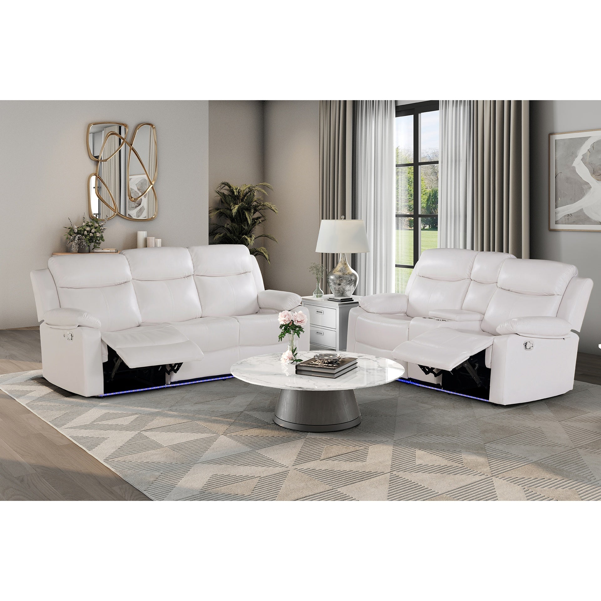 Blanche White Reclining Sofa with LED Lights