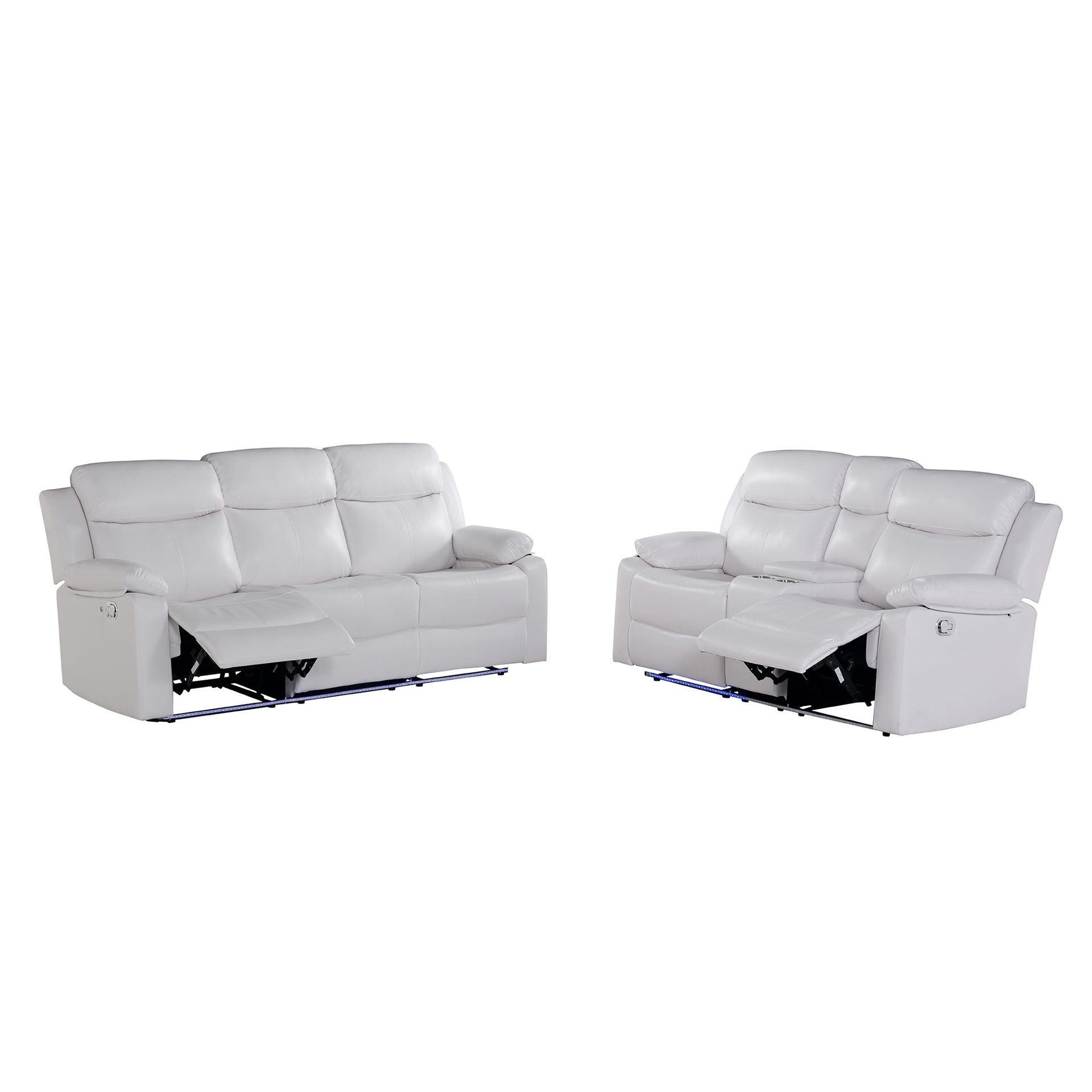 Blanche White Reclining Sofa with LED Lights