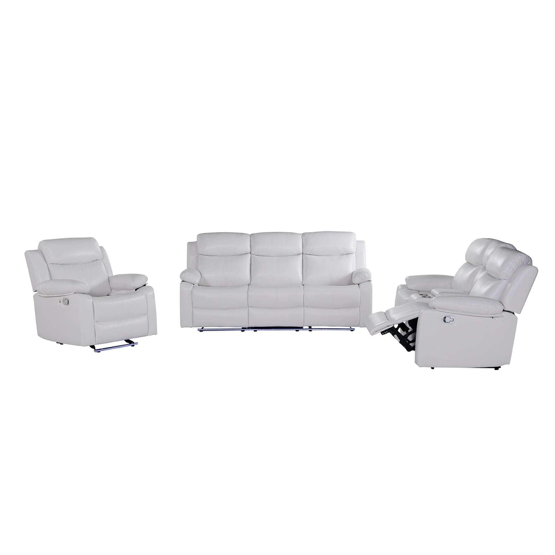 Blanche White Reclining Sofa with LED Lights