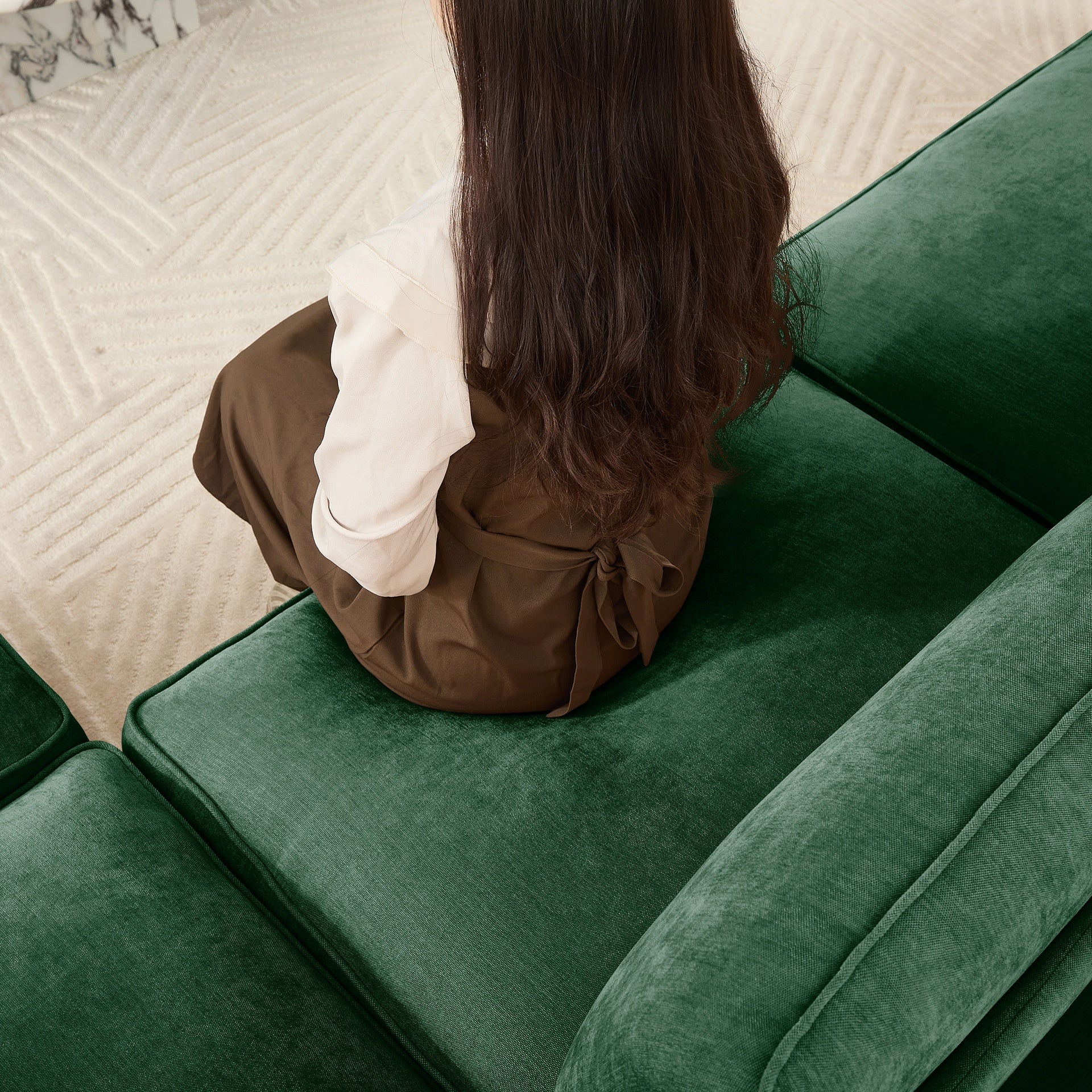 L-Shaped 3 Seater Sectional Sofa Couch,3-seat Sofa with 1 Movable Ottoman, t, Comfortable, Wide and Deep Seat, Chenille  Green