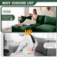 L-Shaped 3 Seater Sectional Sofa Couch,3-seat Sofa with 1 Movable Ottoman, t, Comfortable, Wide and Deep Seat, Chenille  Green