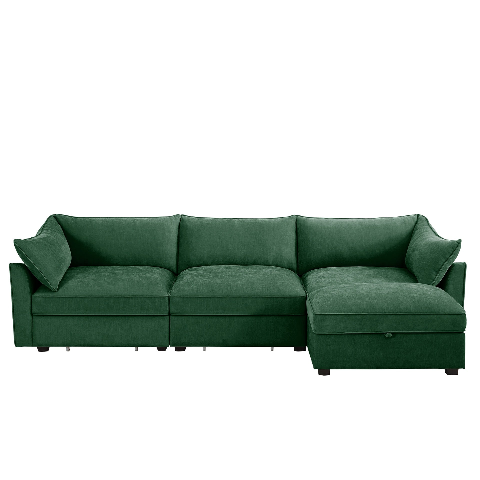 L-Shaped 3 Seater Sectional Sofa Couch,3-seat Sofa with 1 Movable Ottoman, t, Comfortable, Wide and Deep Seat, Chenille  Green