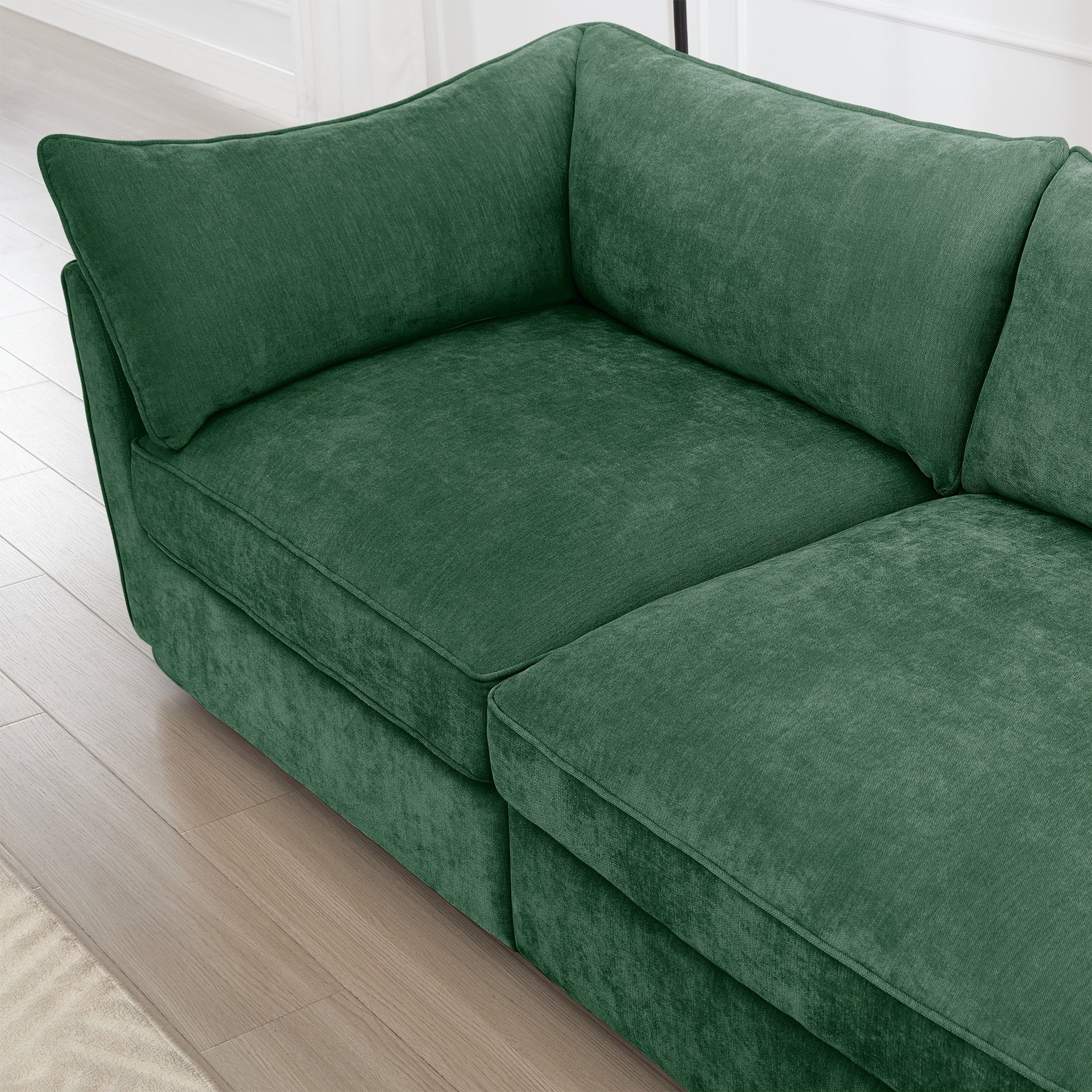 L-Shaped 3 Seater Sectional Sofa Couch,3-seat Sofa with 1 Movable Ottoman, t, Comfortable, Wide and Deep Seat, Chenille  Green