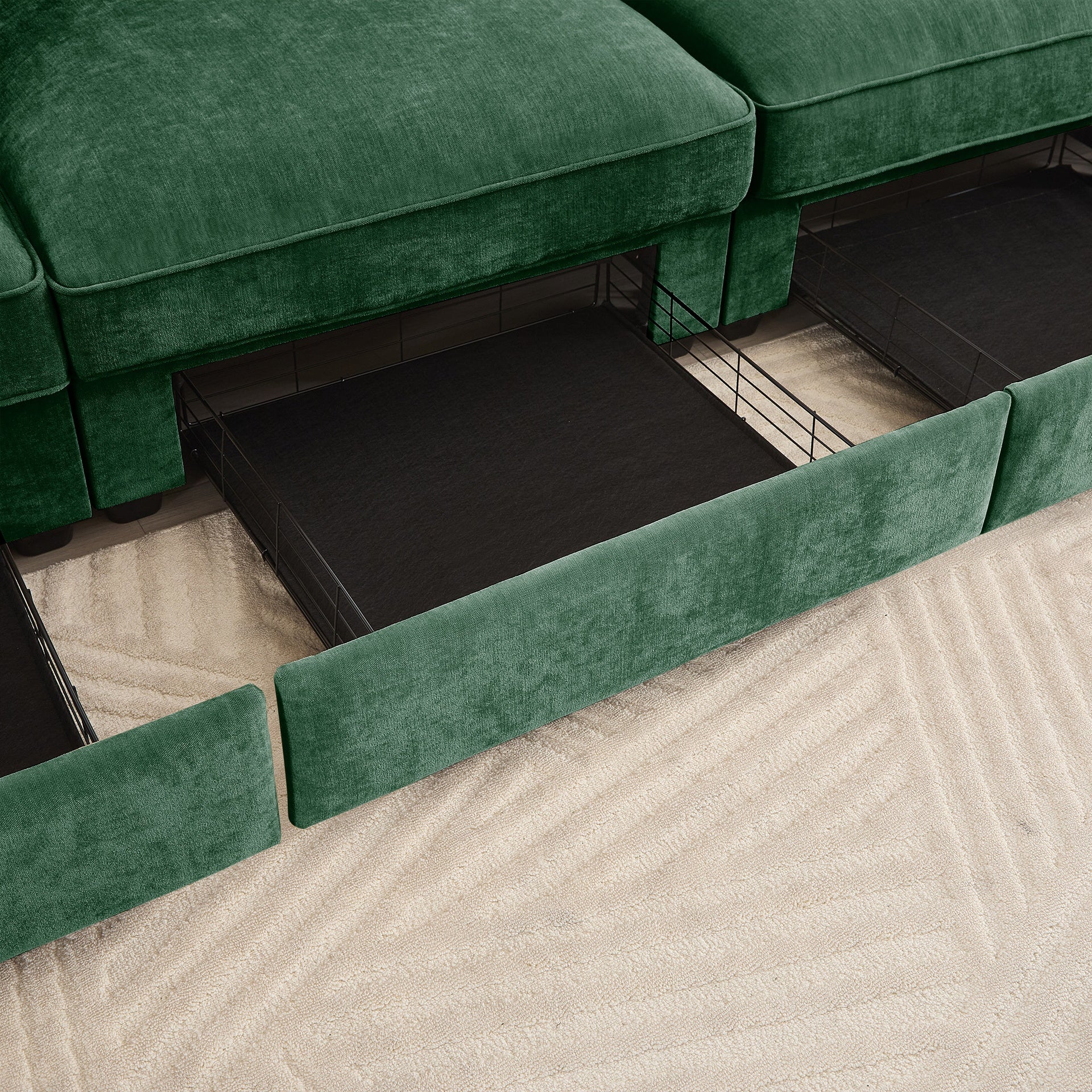 L-Shaped 3 Seater Sectional Sofa Couch,3-seat Sofa with 1 Movable Ottoman, t, Comfortable, Wide and Deep Seat, Chenille  Green