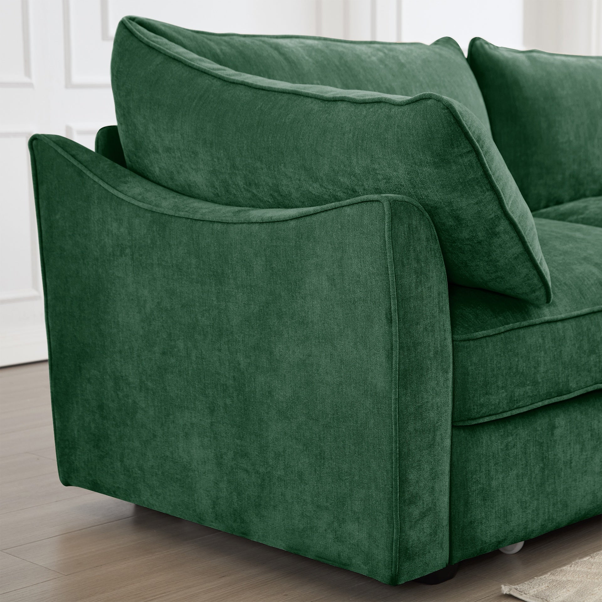 L-Shaped 3 Seater Sectional Sofa Couch,3-seat Sofa with 1 Movable Ottoman, t, Comfortable, Wide and Deep Seat, Chenille  Green
