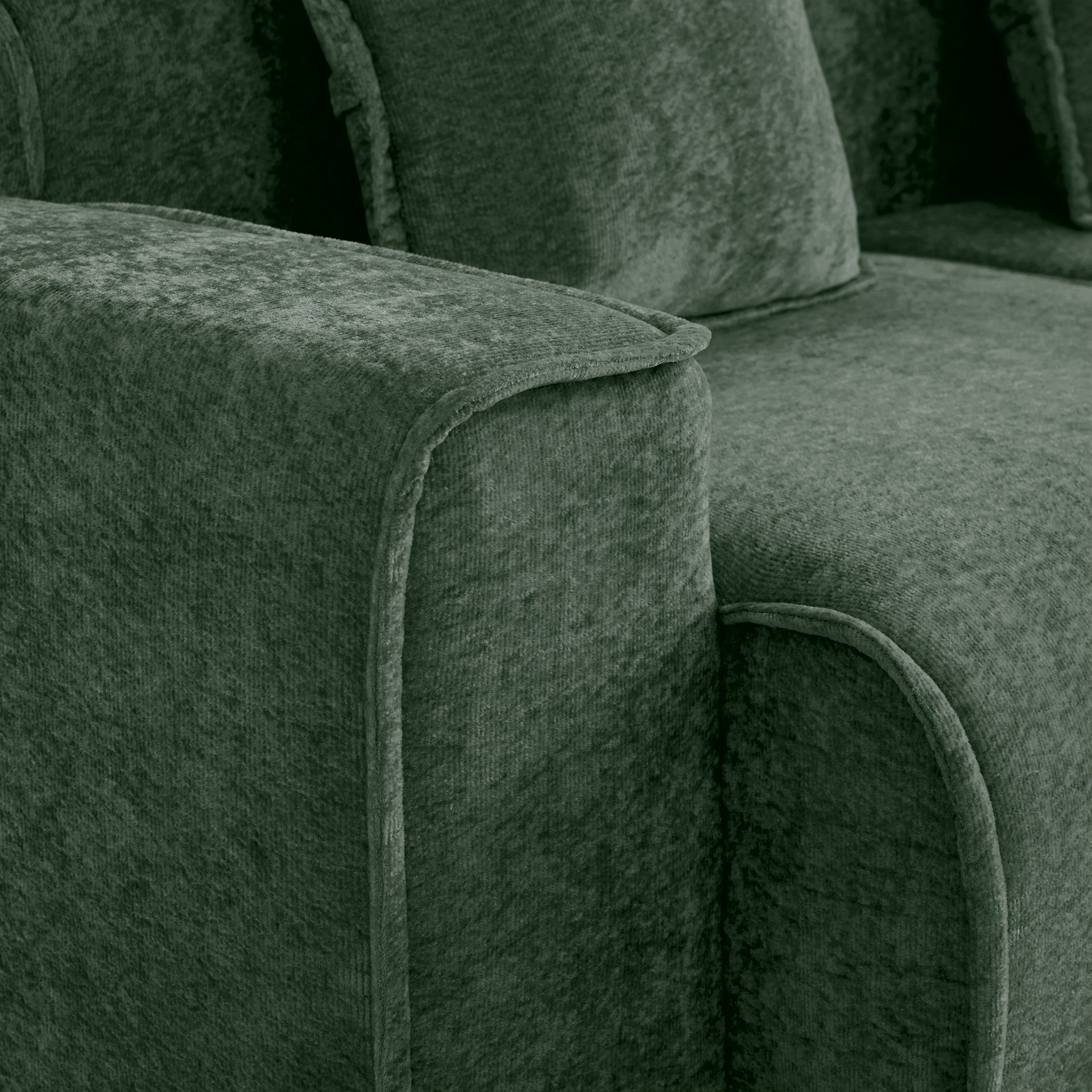 Streamlined Design Modular 3 Seat L Shape Sectional Boneless Sofa with French Edge Piping, No Assembly Required, 3-Seat Sofa Couch with Throw Pillows and 1 Movable Ottoman, Velvet Fabric Green