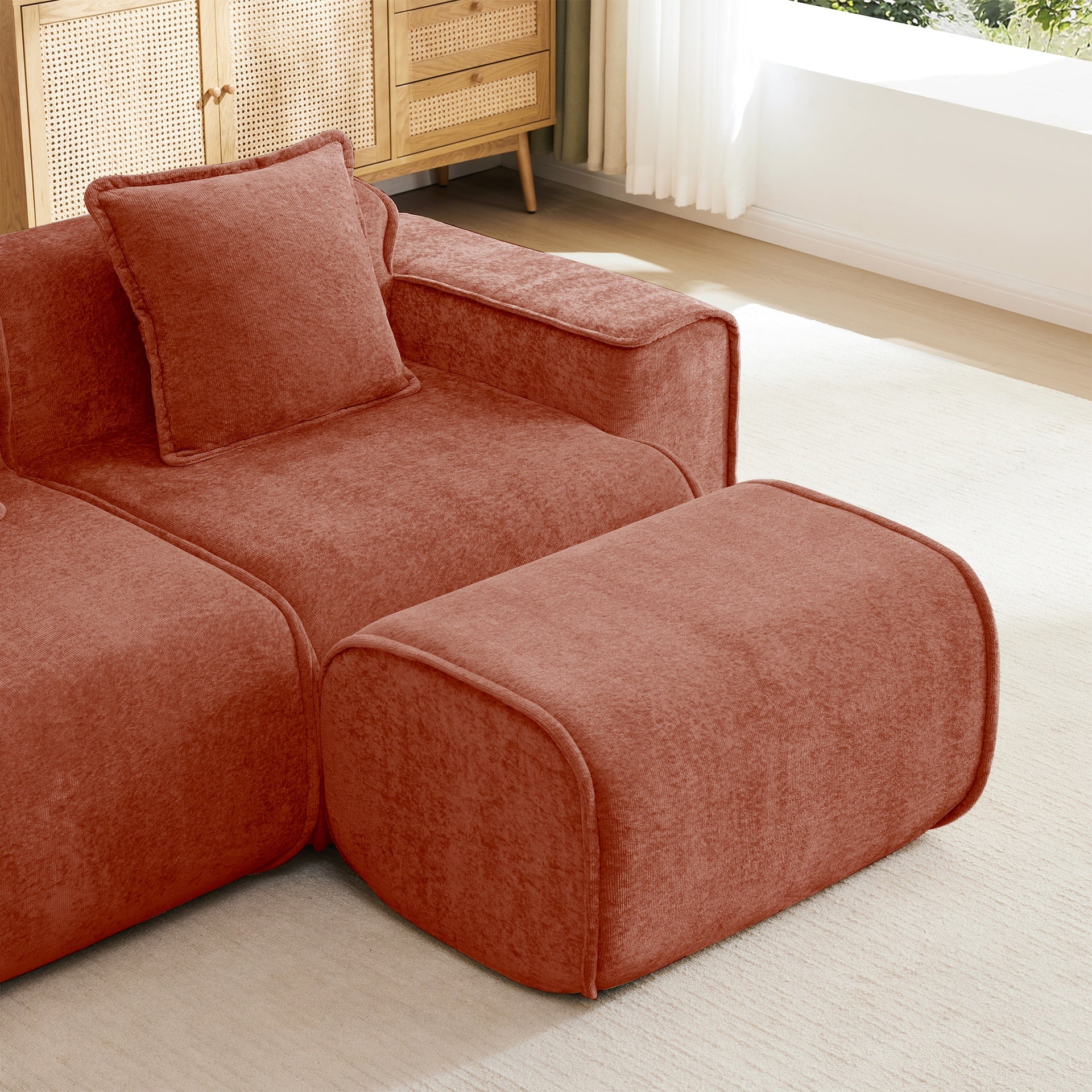 Harrison Armless Sofa Velvet- Red