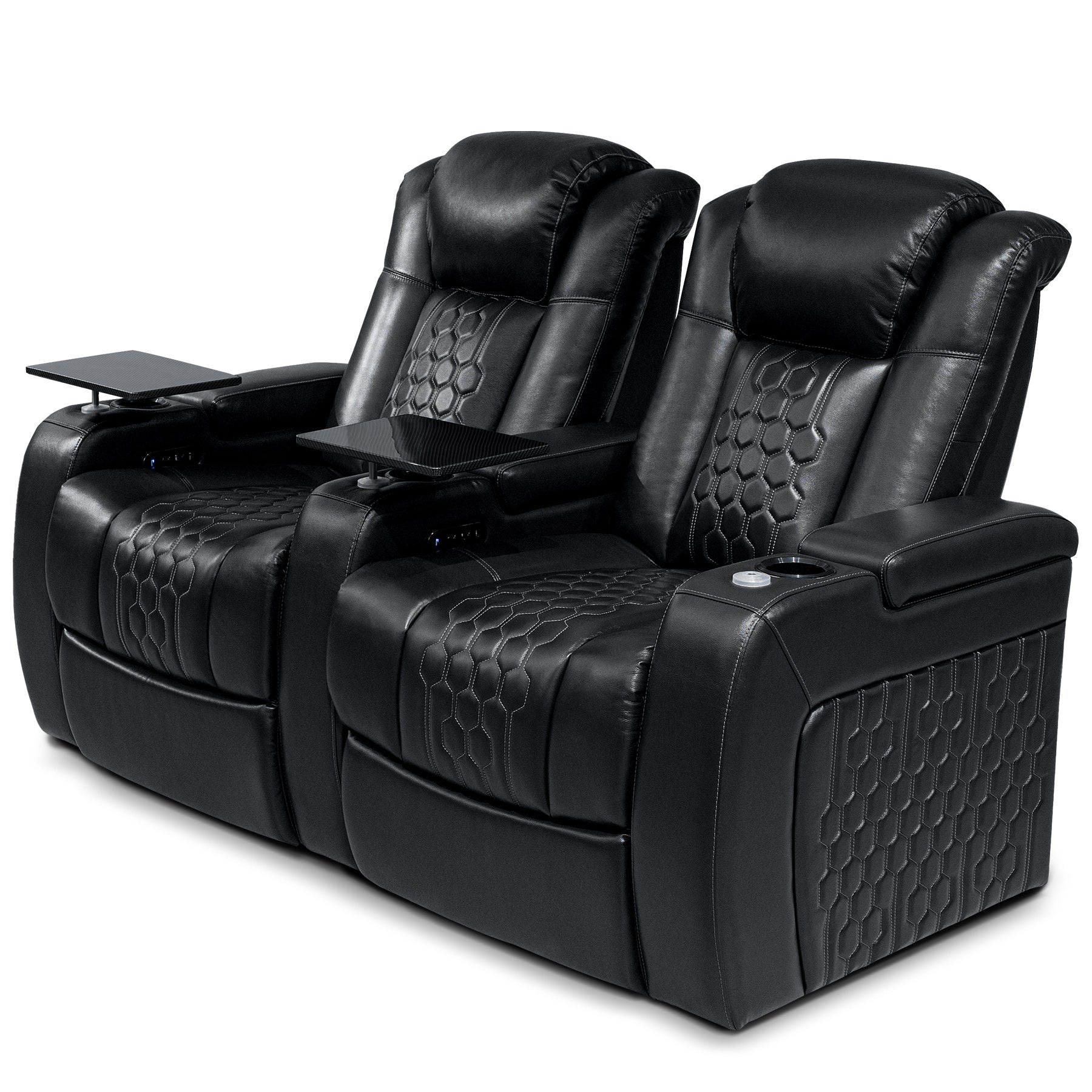 68.9"Power Recliner 2 PC Made WithTop-Grain Nappa,Fully Adjustable Relaxation,Smart Charging,Dynamic RGB LED Lighting,BLACK