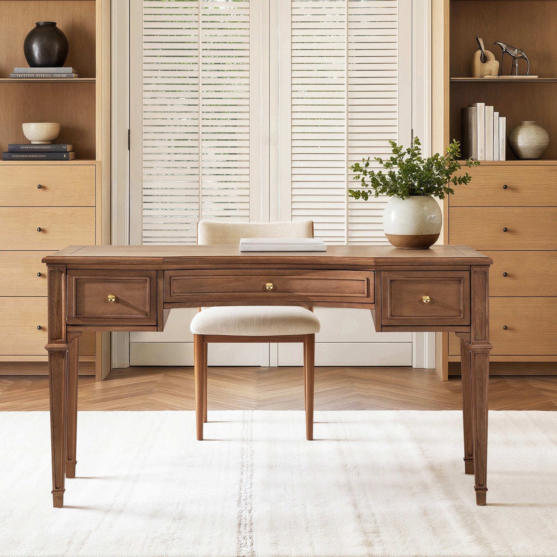 Dauphin 55" 3-Drawer Wood Executive Desk Brown Rubber Wood & Veneer