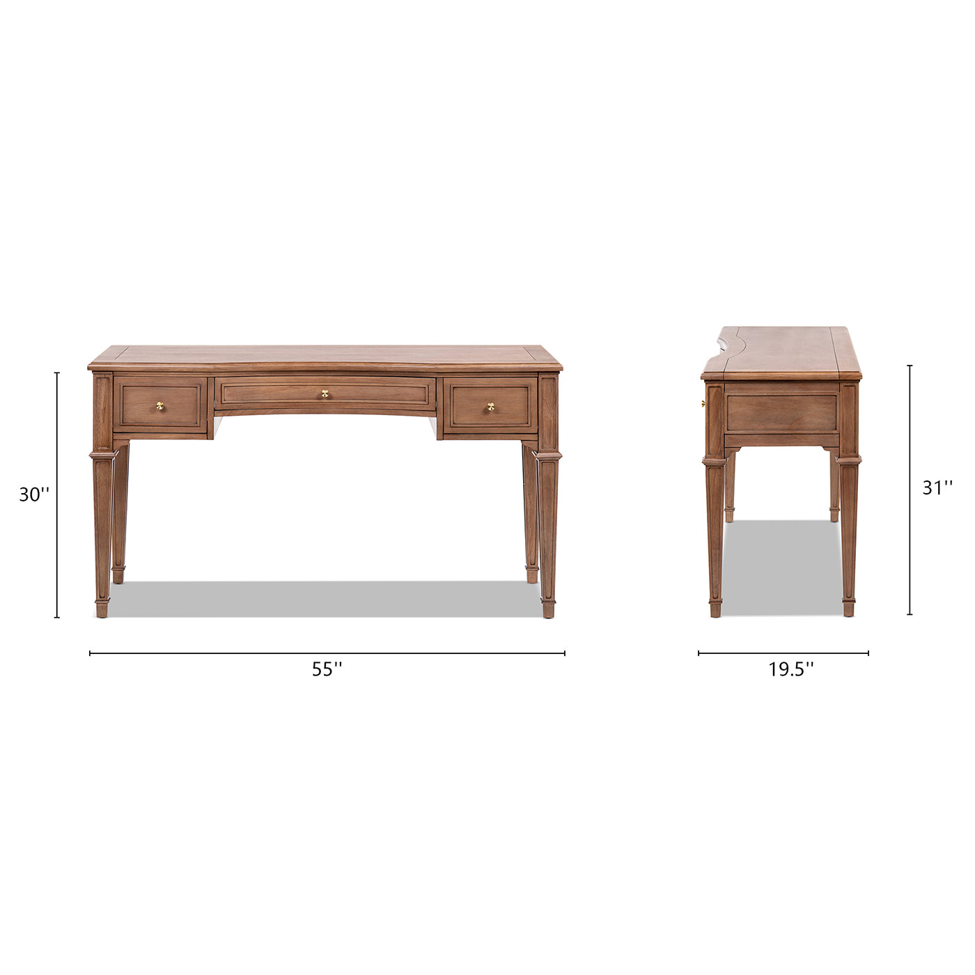 Dauphin 55" 3-Drawer Wood Executive Desk Brown Rubber Wood & Veneer