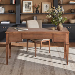 Dauphin 55" 3-Drawer Wood Executive Desk Brown Rubber Wood & Veneer