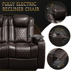 62.2"Power Recliner 2 PC Made WithTop-Grain Nappa,Fully Adjustable Relaxation,Smart Charging,Dynamic RGB LED Lighting,COFFEE