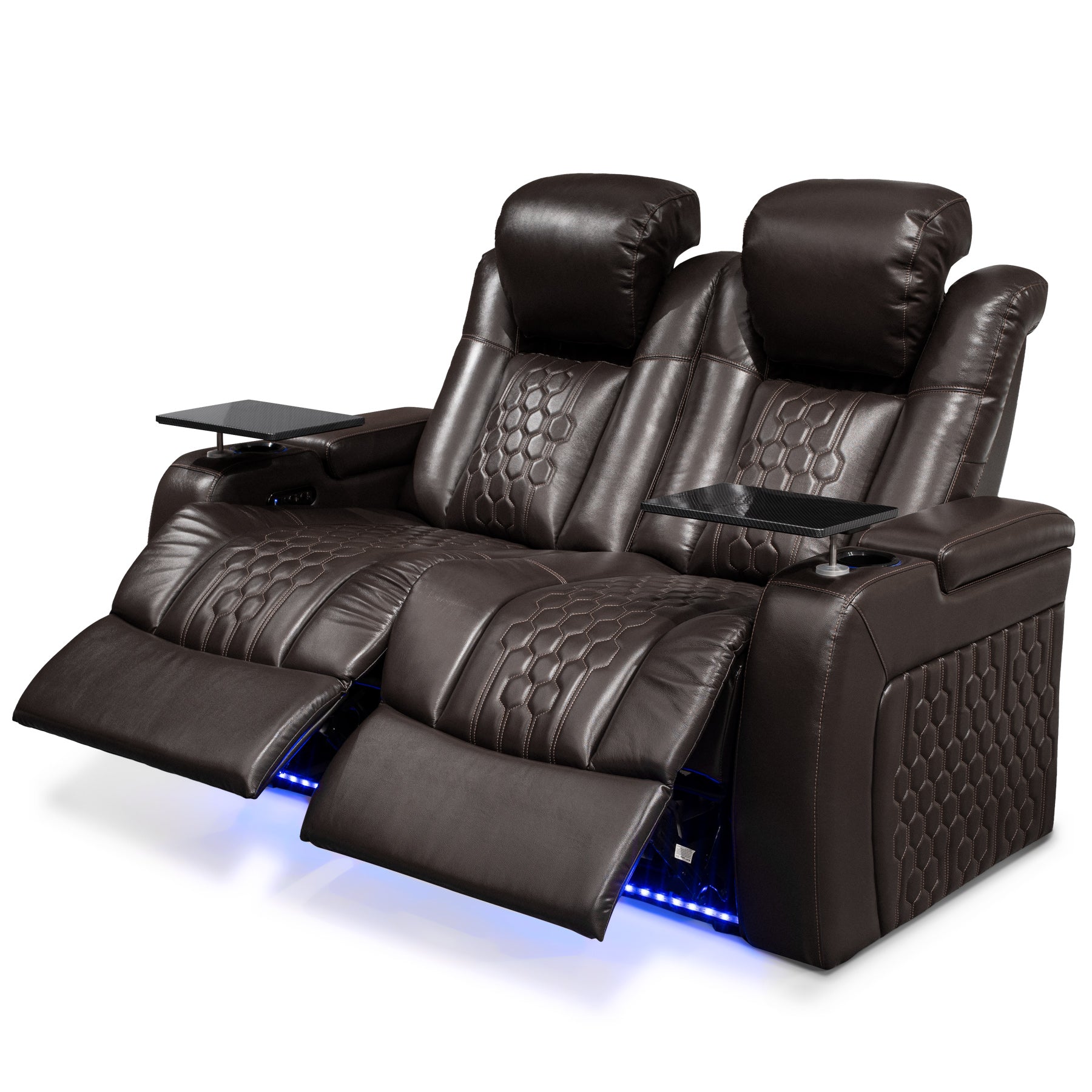 62.2"Power Recliner 2 PC Made WithTop-Grain Nappa,Fully Adjustable Relaxation,Smart Charging,Dynamic RGB LED Lighting,COFFEE