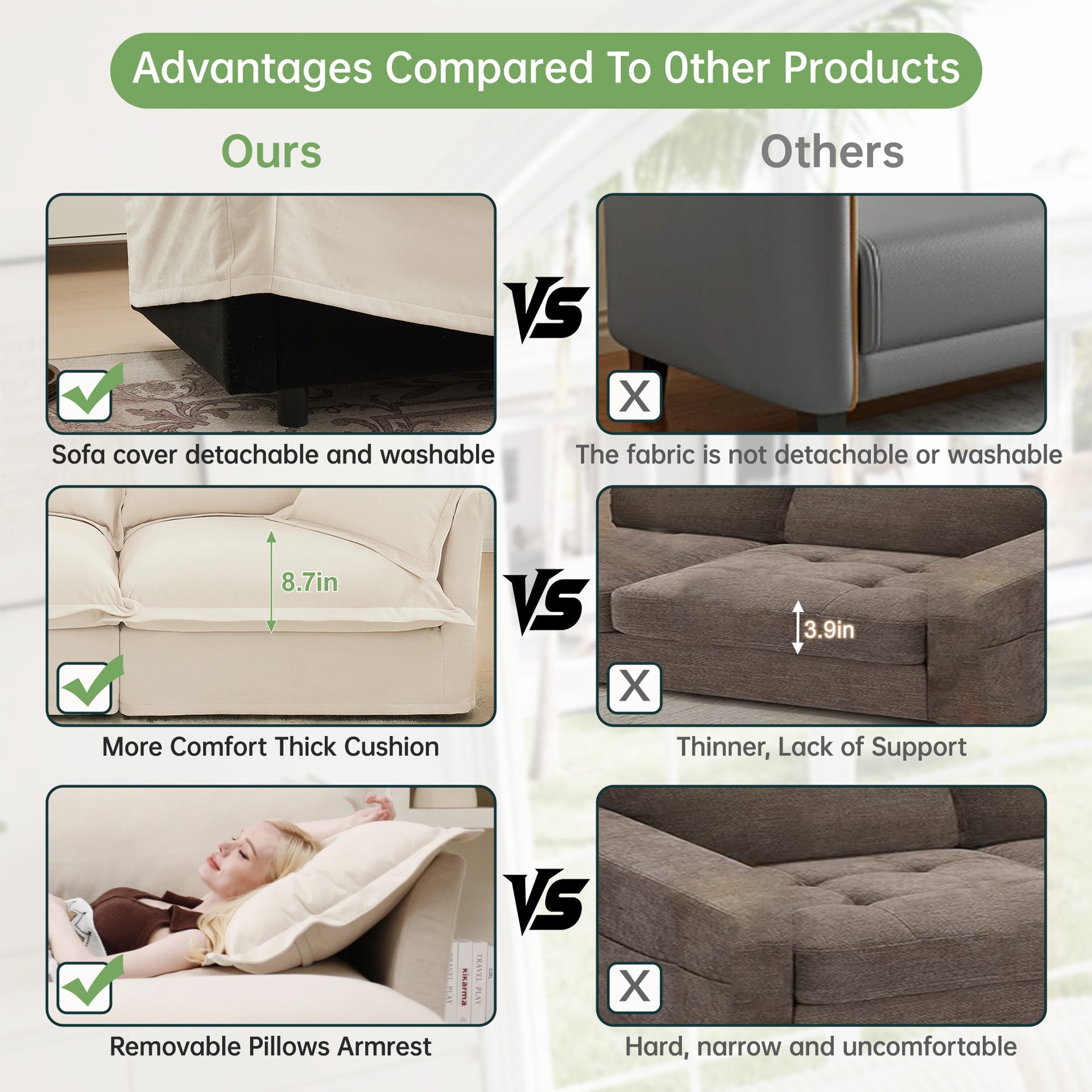 Modern Slipcovered 2-Seat Sofa Couches for Living Room, 2 Seater Sofa, Plain Chenille Deep Seat Sofa with Upholstered Cushion&Detachable Cover, Comfy Sofa Couch for Small Space, Apartment, Cream