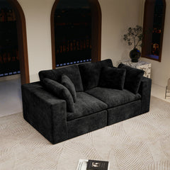 78.8*39.4"Modular sectional sofa seat,Upholstered compressed couch for living room,Bedroom,Apartment,No assembly required,2PC free combination,Plush corduroy fabric,BLACK