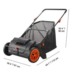 Push Lawn Sweeper, 21-inch Leaf & Grass Collector, Strong Rubber Wheels & Heavy Duty Thickened Steel Durable to Use with Large Capacity 3.5 cu. ft. Mesh Collection Hopper Bag, 2 Spinning Brushes