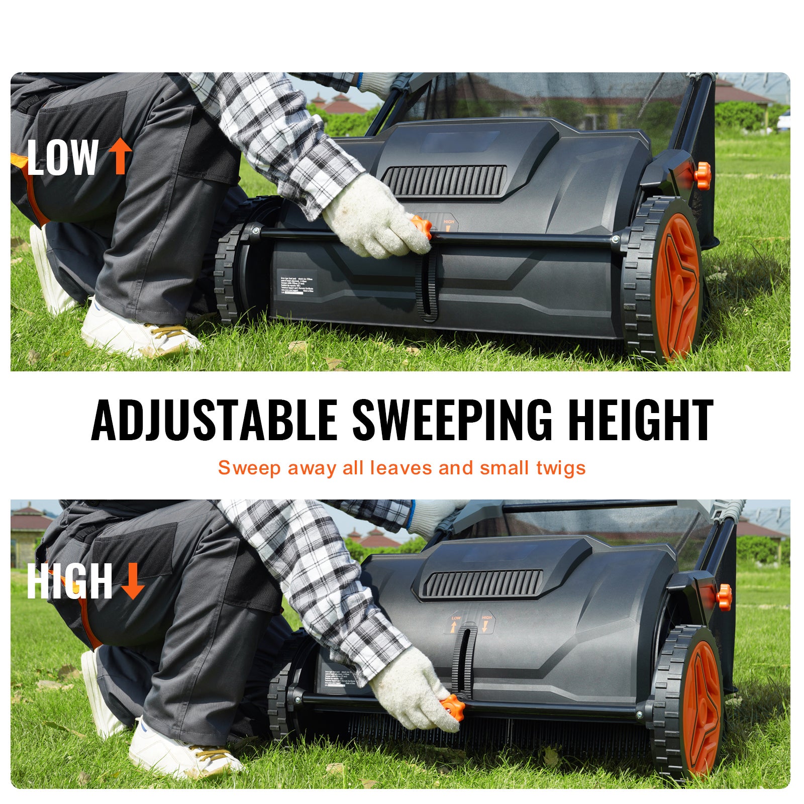 Push Lawn Sweeper, 21-inch Leaf & Grass Collector, Strong Rubber Wheels & Heavy Duty Thickened Steel Durable to Use with Large Capacity 3.5 cu. ft. Mesh Collection Hopper Bag, 2 Spinning Brushes