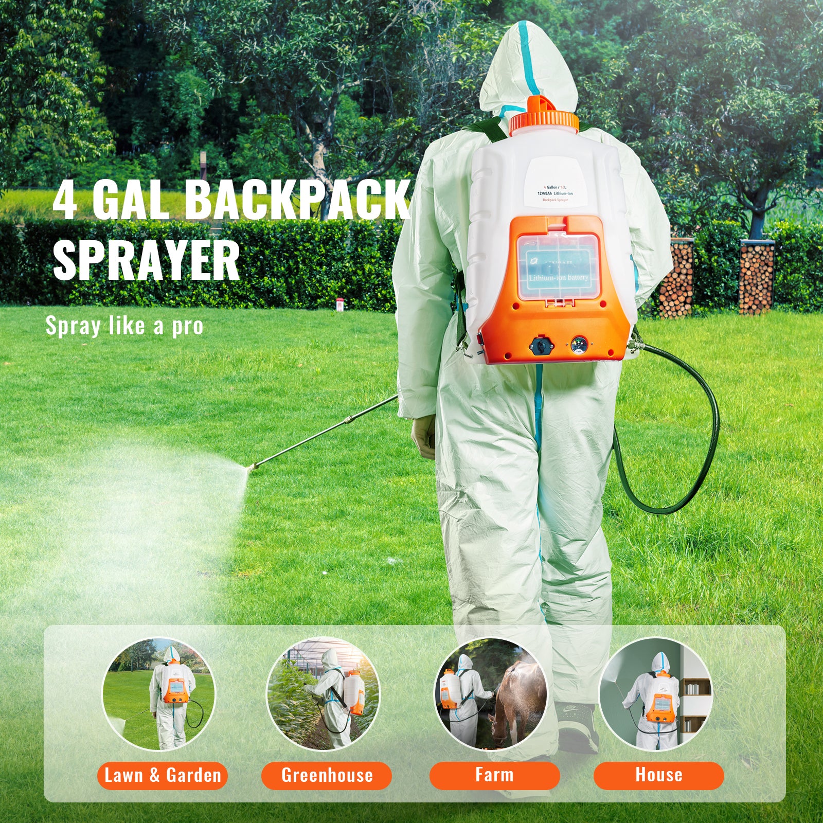 Battery Powered Backpack Sprayer 4 Gal Tank 0-90 PSI Adjustable Pressure