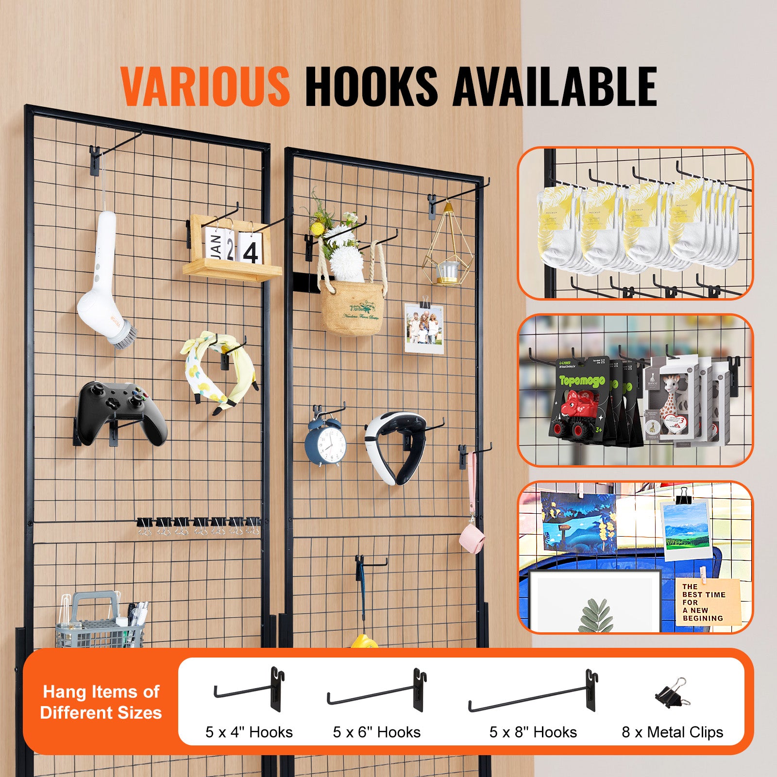2' x 5.6' Grid Wall Panels Tower, 2 Packs Wire Gridwall Display Racks with T-Base Floorstanding, Double Side Gridwall Panels for Art Craft Shows, Retail Display with Extra Clips and Hooks