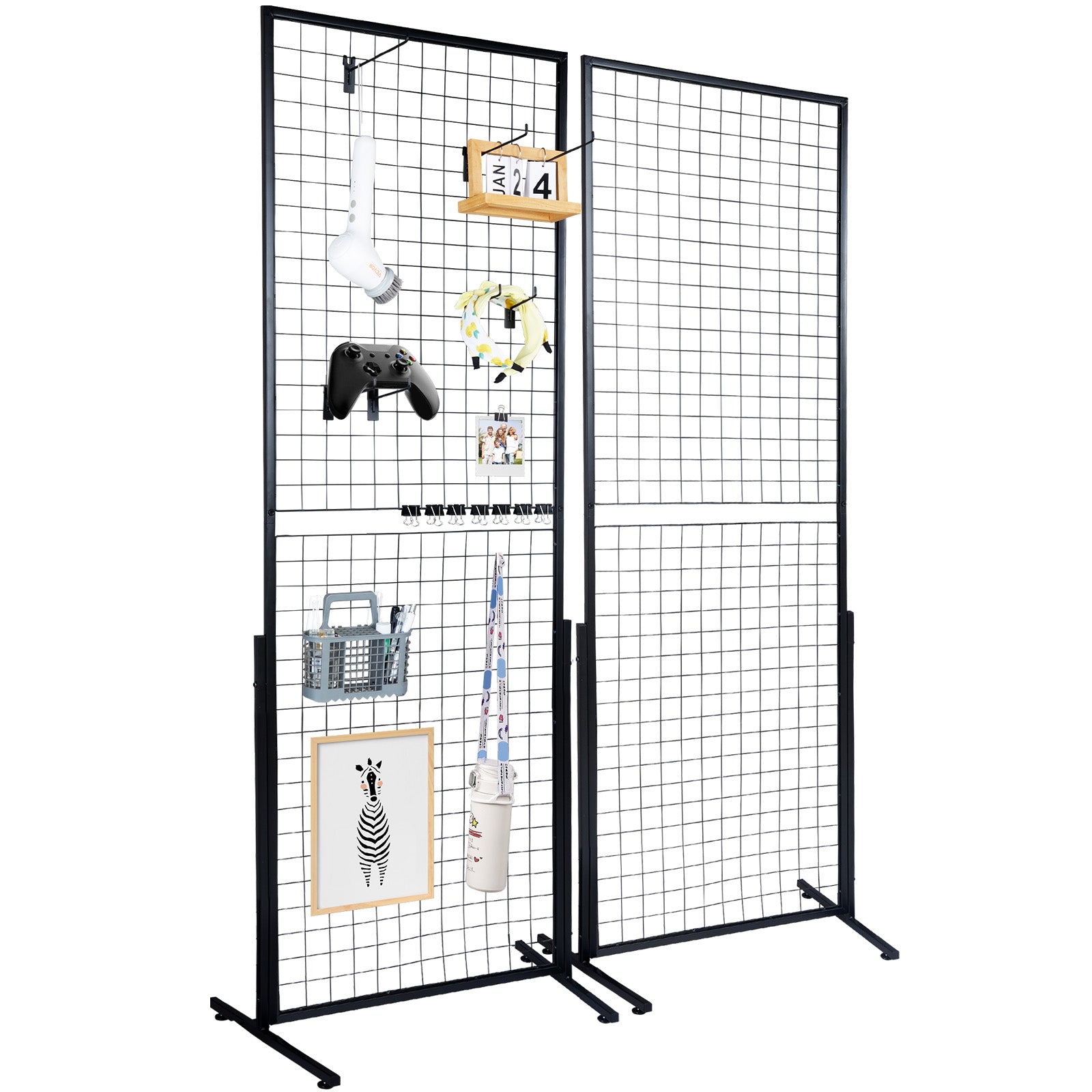 2' x 5.6' Grid Wall Panels Tower, 2 Packs Wire Gridwall Display Racks with T-Base Floorstanding, Double Side Gridwall Panels for Art Craft Shows, Retail Display with Extra Clips and Hooks