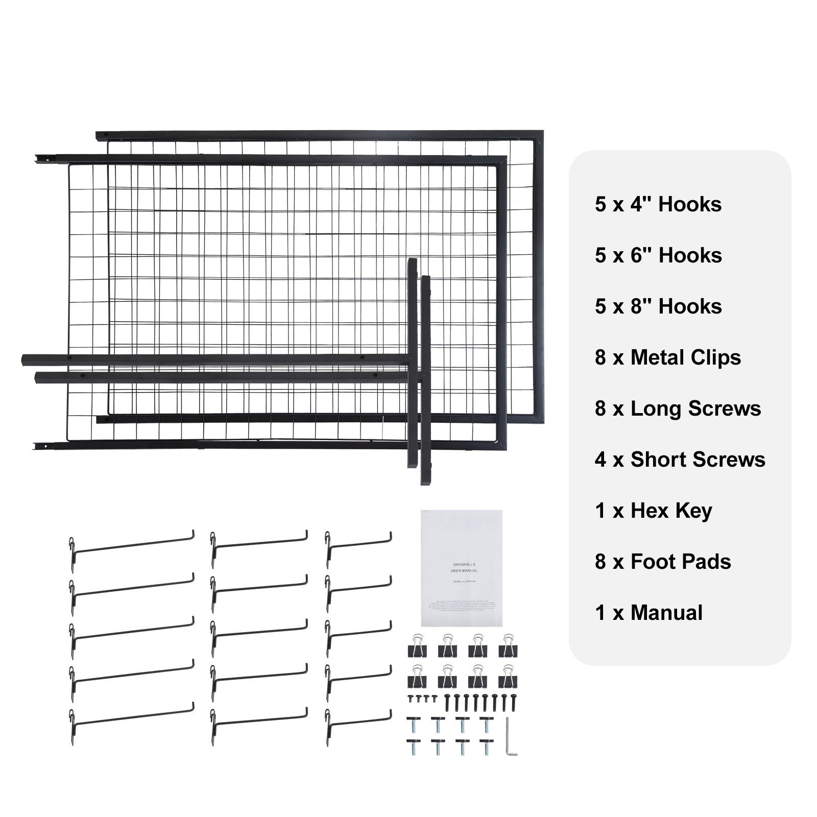 2' x 5.6' Grid Wall Panels Tower, 2 Packs Wire Gridwall Display Racks with T-Base Floorstanding, Double Side Gridwall Panels for Art Craft Shows, Retail Display with Extra Clips and Hooks