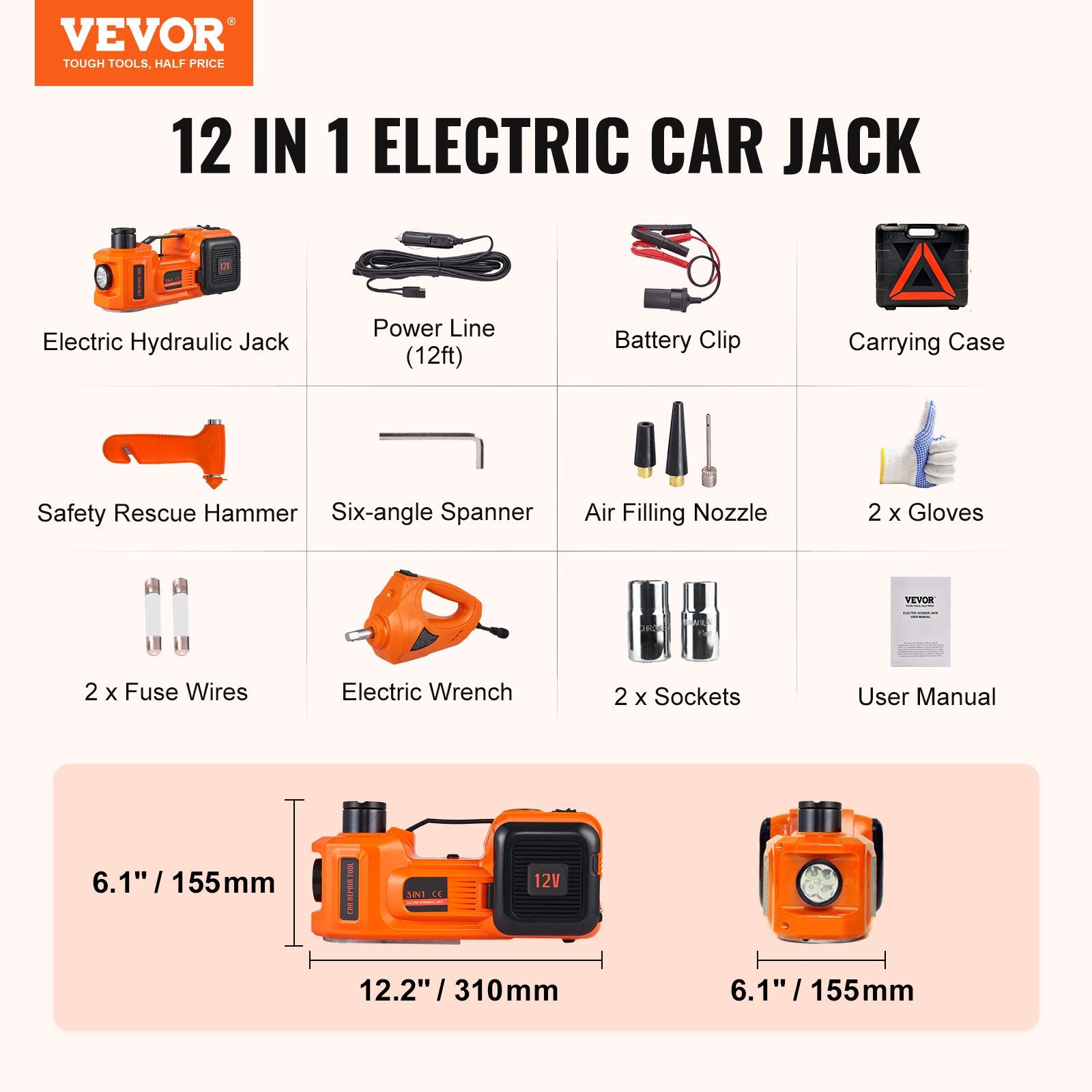 Electric Car Jack, 5 Ton/11023 LBS Hydraulic Jack with Electric Impact Wrench, Portable Car Lift with Built-in Inflatable Pump, and LED Light for SUV MPV Sedan Truck Change Tires Garage Repair