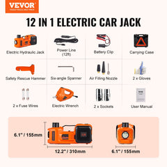 Electric Car Jack, 5 Ton/11023 LBS Hydraulic Jack with Electric Impact Wrench, Portable Car Lift with Built-in Inflatable Pump, and LED Light for SUV MPV Sedan Truck Change Tires Garage Repair