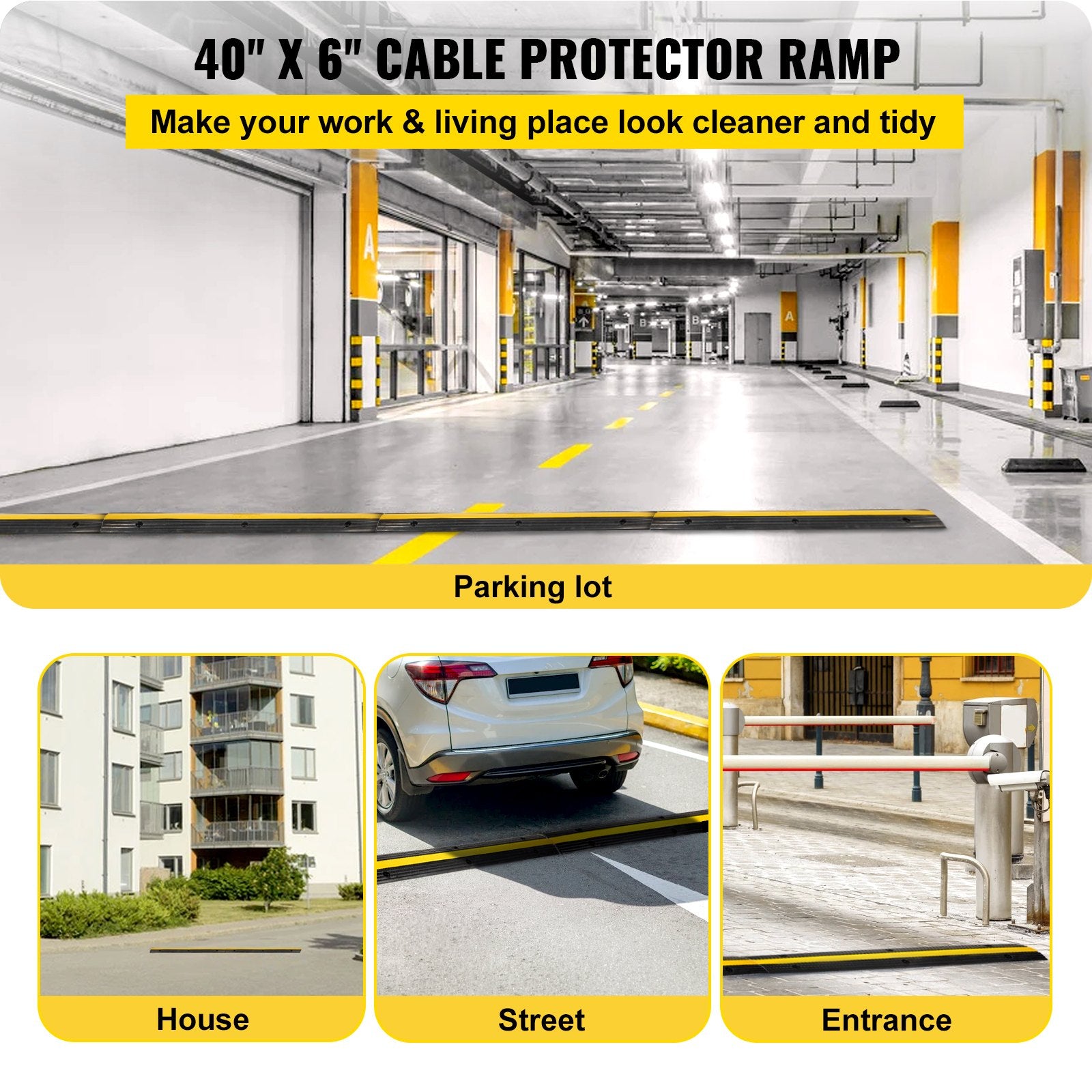 4 Pack of 1-Channel Rubber Cable Protector Ramps Heavy Duty 22046Lbs Load Capacity Cable Wire Cord Cover Ramp Speed Bump Driveway Hose Cable Ramp Protective Cover