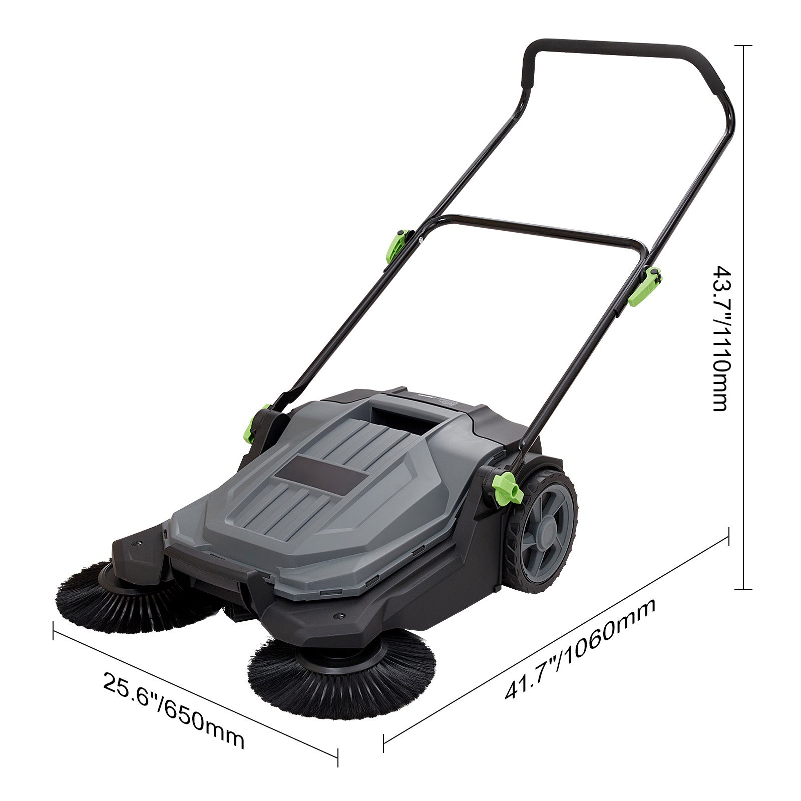 Walk-behind Hand Push Floor Sweeper, 25.6" Sweeping Width Floor Sweeper Manual Non-Electric, 5-Gallon Waste Container, Angle & Height Adjustable Folding Handle for Walkway, Yard, Garage, Patio