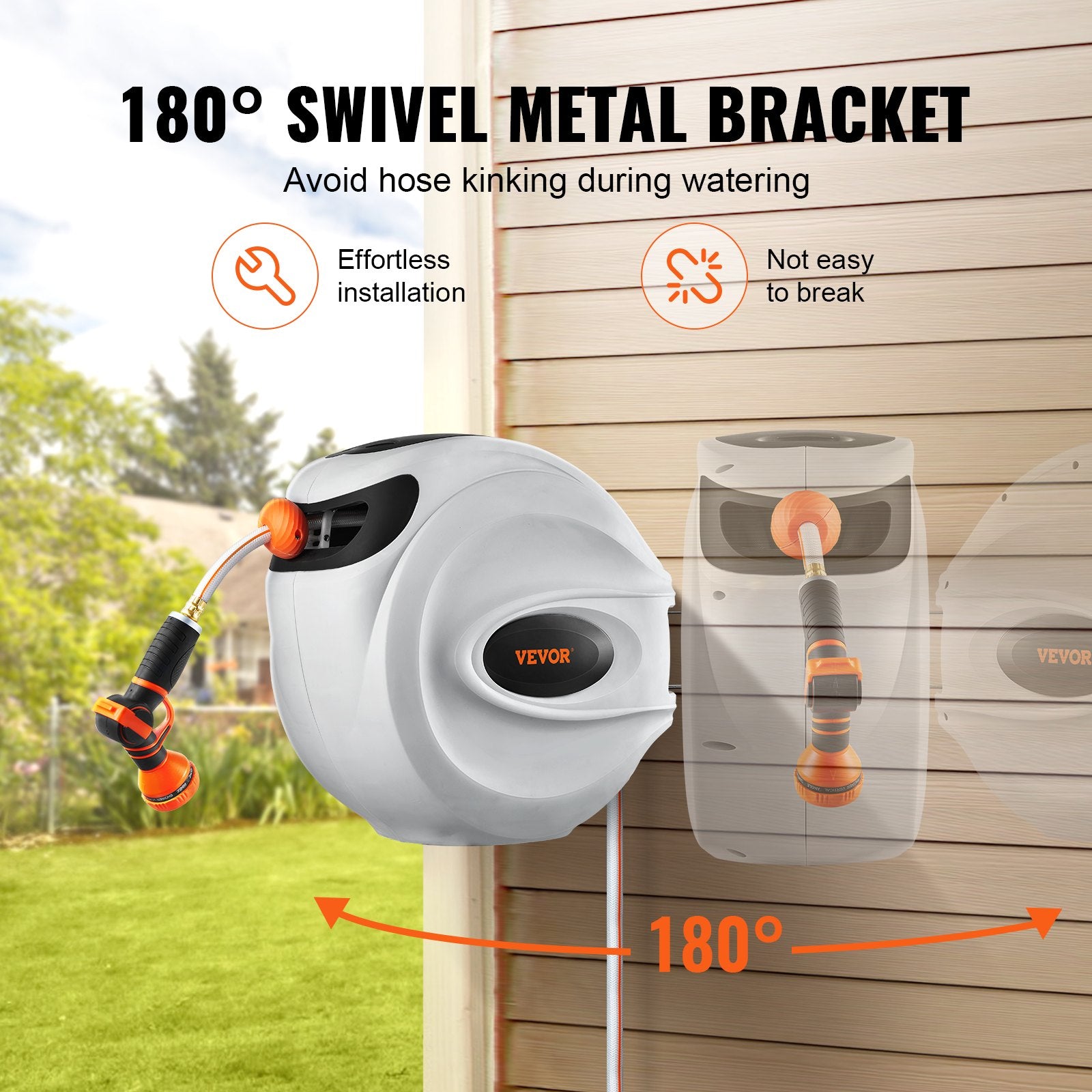 Retractable Hose Reel Water Hose Reel 115'x1/2" 180° Swivel Wall-Mounted