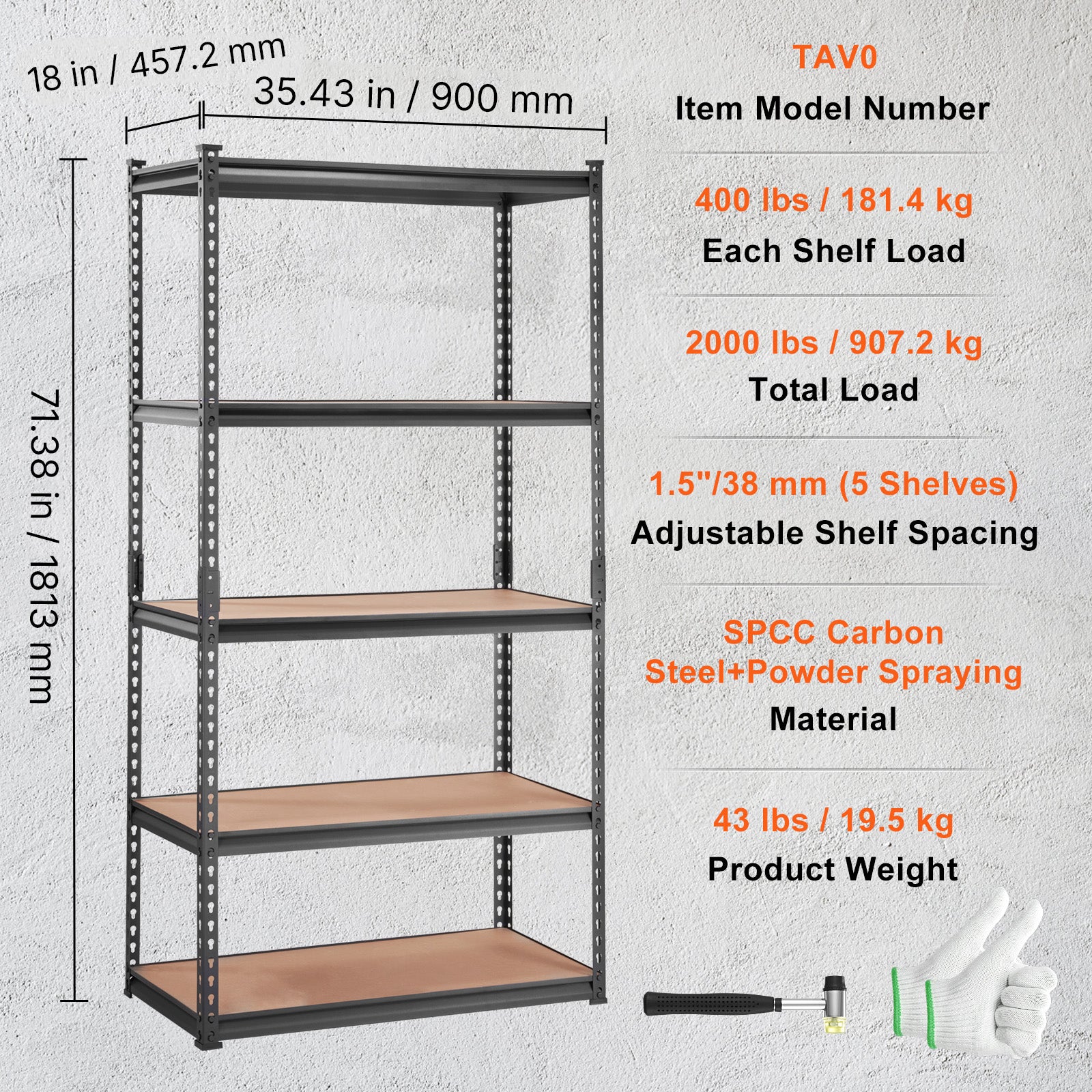 Storage Shelving Unit, 5-Tier Adjustable, 2000 lbs Capacity, Heavy Duty Garage Shelves Metal Organizer Utility Rack, Black, 36" L x 18" W x 72" H for Kitchen Pantry Basement Bathroom Laundry