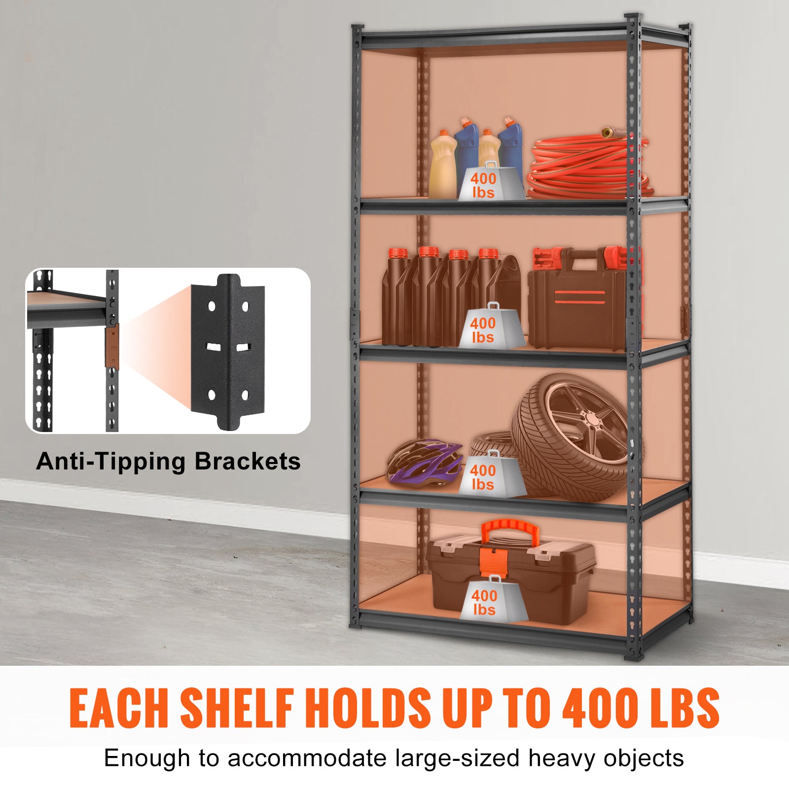 Storage Shelving Unit, 5-Tier Adjustable, 2000 lbs Capacity, Heavy Duty Garage Shelves Metal Organizer Utility Rack, Black, 36" L x 18" W x 72" H for Kitchen Pantry Basement Bathroom Laundry