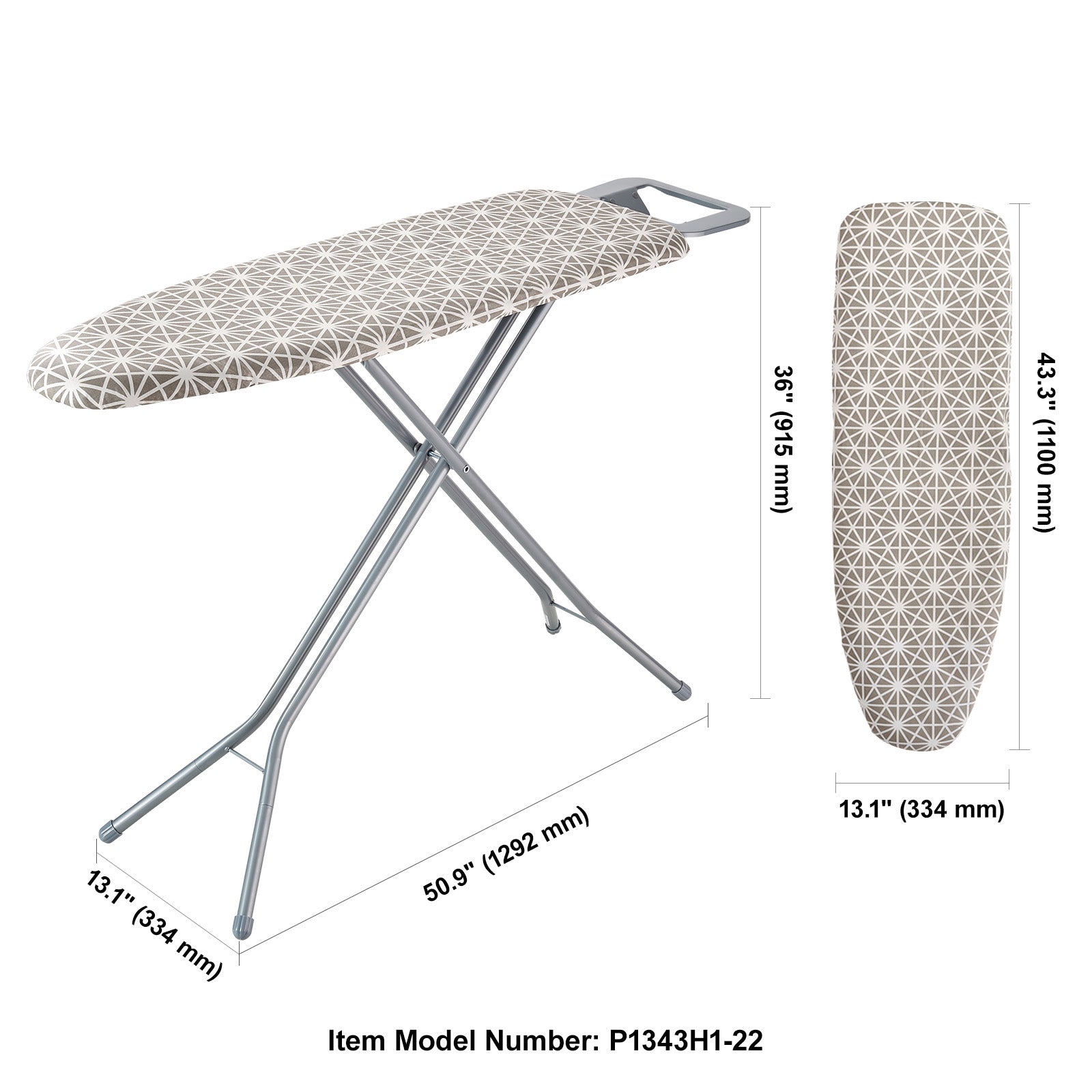 Ironing Board with Large 51 x 13 Ironing Surface, Thickened 4 Layers Iron Board with Heat Resistant Cover and 100% Cotton Cover, 7 Adjustable Heights Ironing Board for Home Laundry Room Use